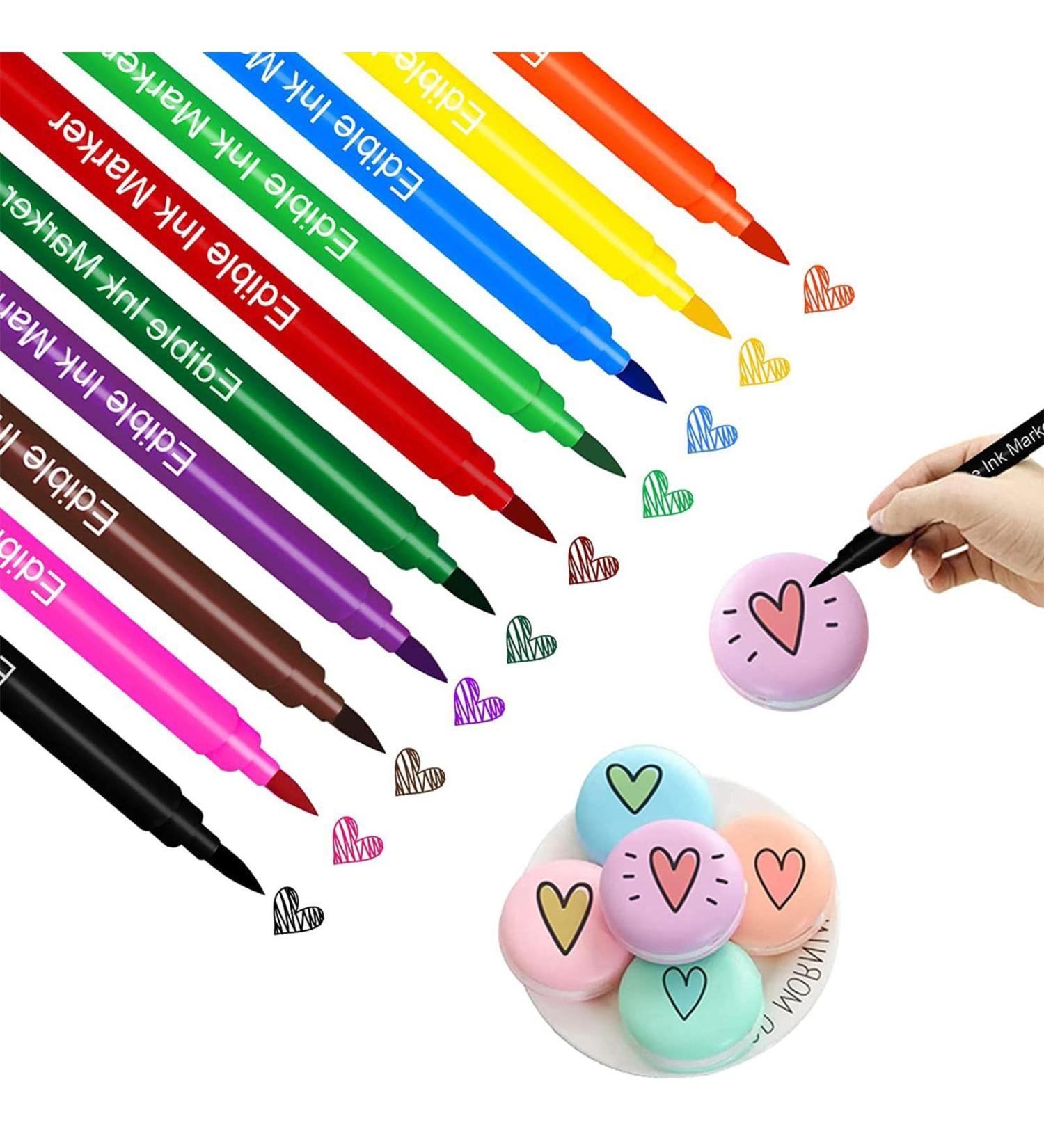 10 Colors Food Coloring Markers Edible Pens Edible Markers for Cookie Decorating Double Sided Available Fine and Thick Tip Food Grade Pens Edible Markers for Fondant Cakes Desserts - Buy Online on GoSupps.com
