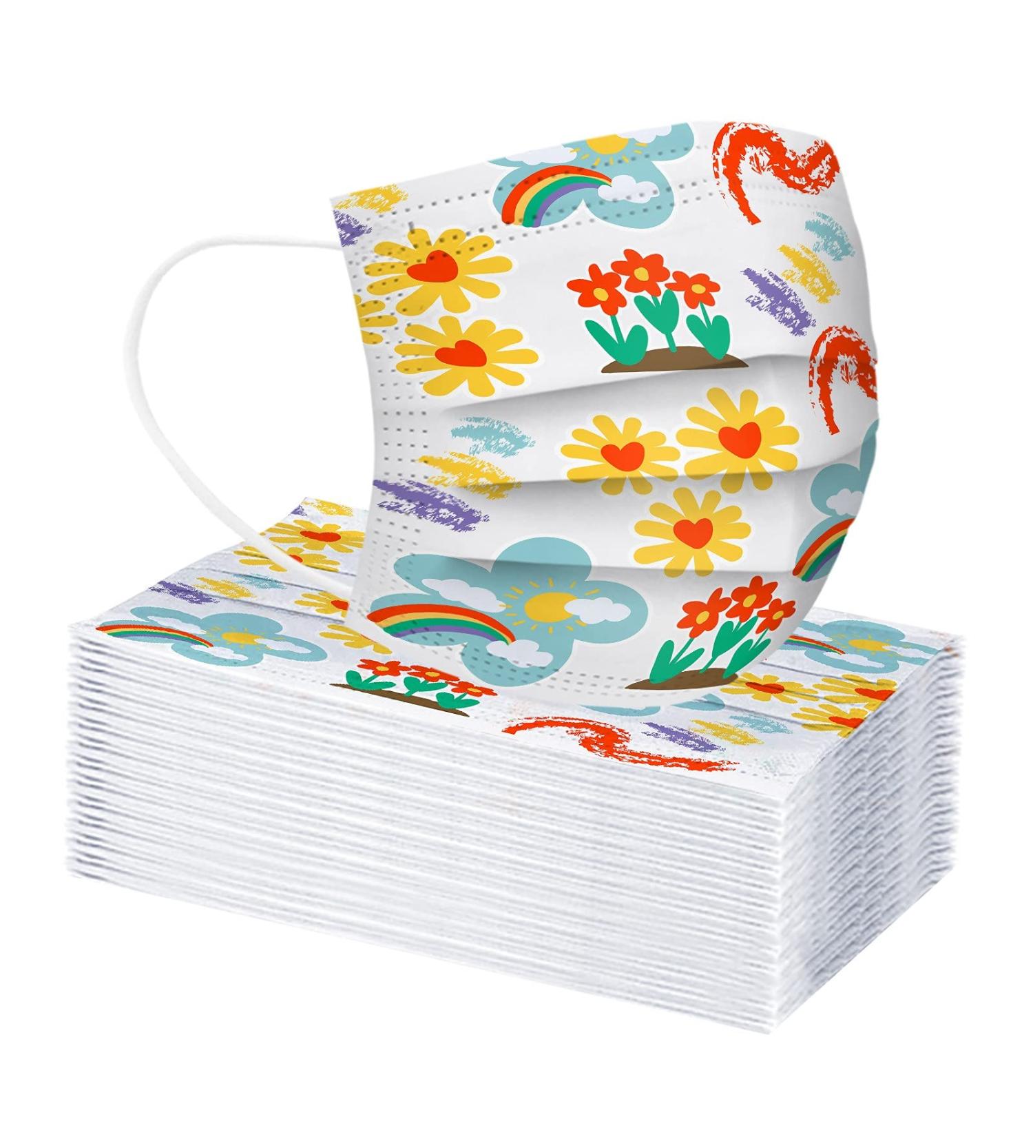 50Pcs Disposable_Face_Masks Rainbow Printed Face Shield for Kids Boys Girls 3-ply Face Protection Pads E One Size - Buy Online on GoSupps.com