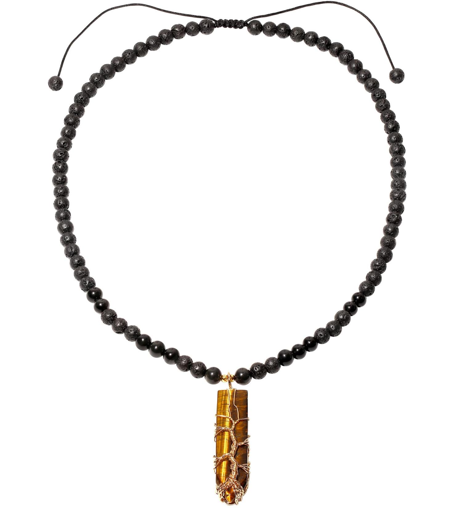 Spiritual Lava Stone & Obsidian Beaded Necklace with Tiger's Eye Tree of Life Pendant - Reiki Relaxation Gifts for Women - Buy Online on GoSupps.com