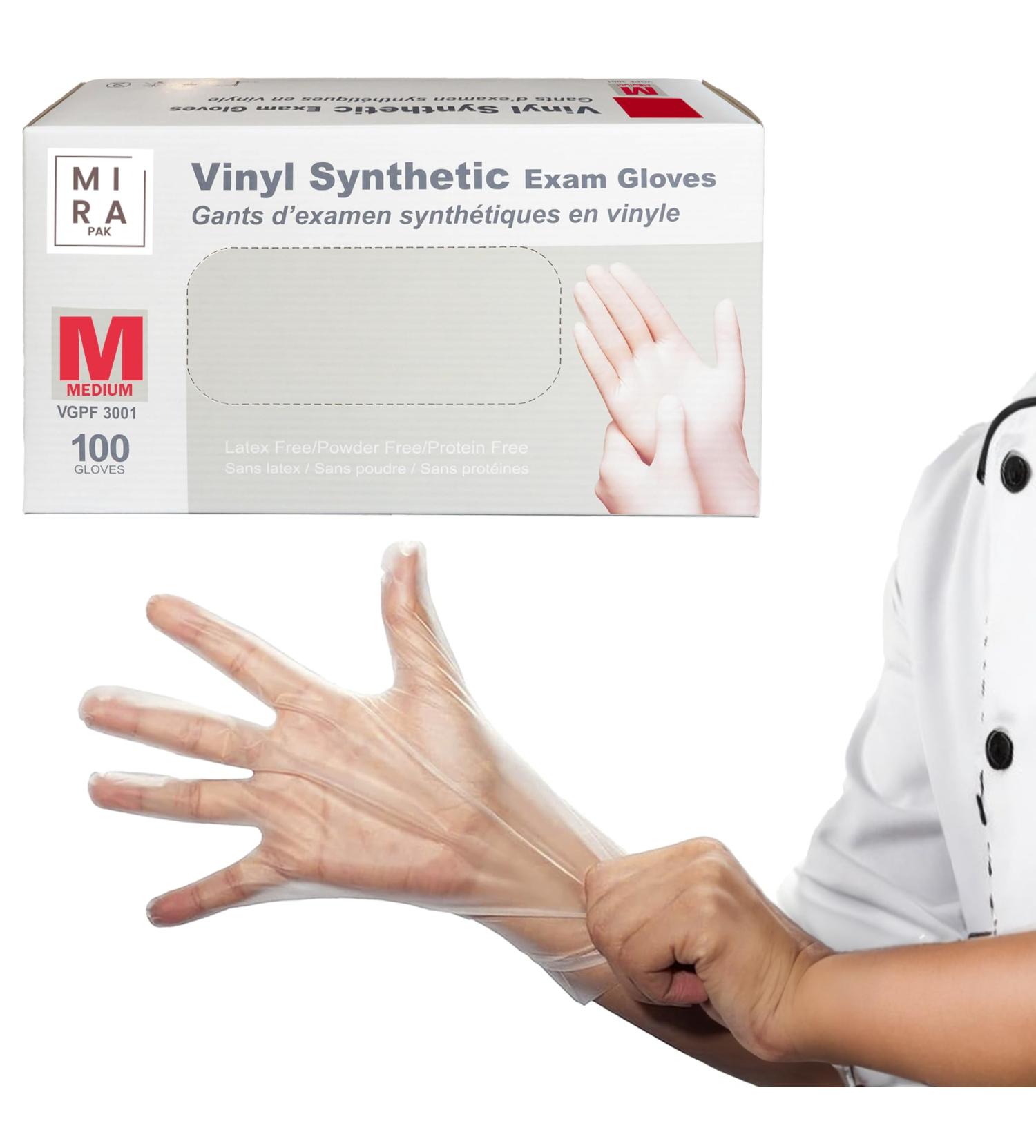 Mira Pak Disposable Clear Vinyl Gloves Box of 100|Perfect for Food Prepping/Dish Washing/Cleaning/Cooking|Single Use Only M (100 Count) - Buy Online on GoSupps.com