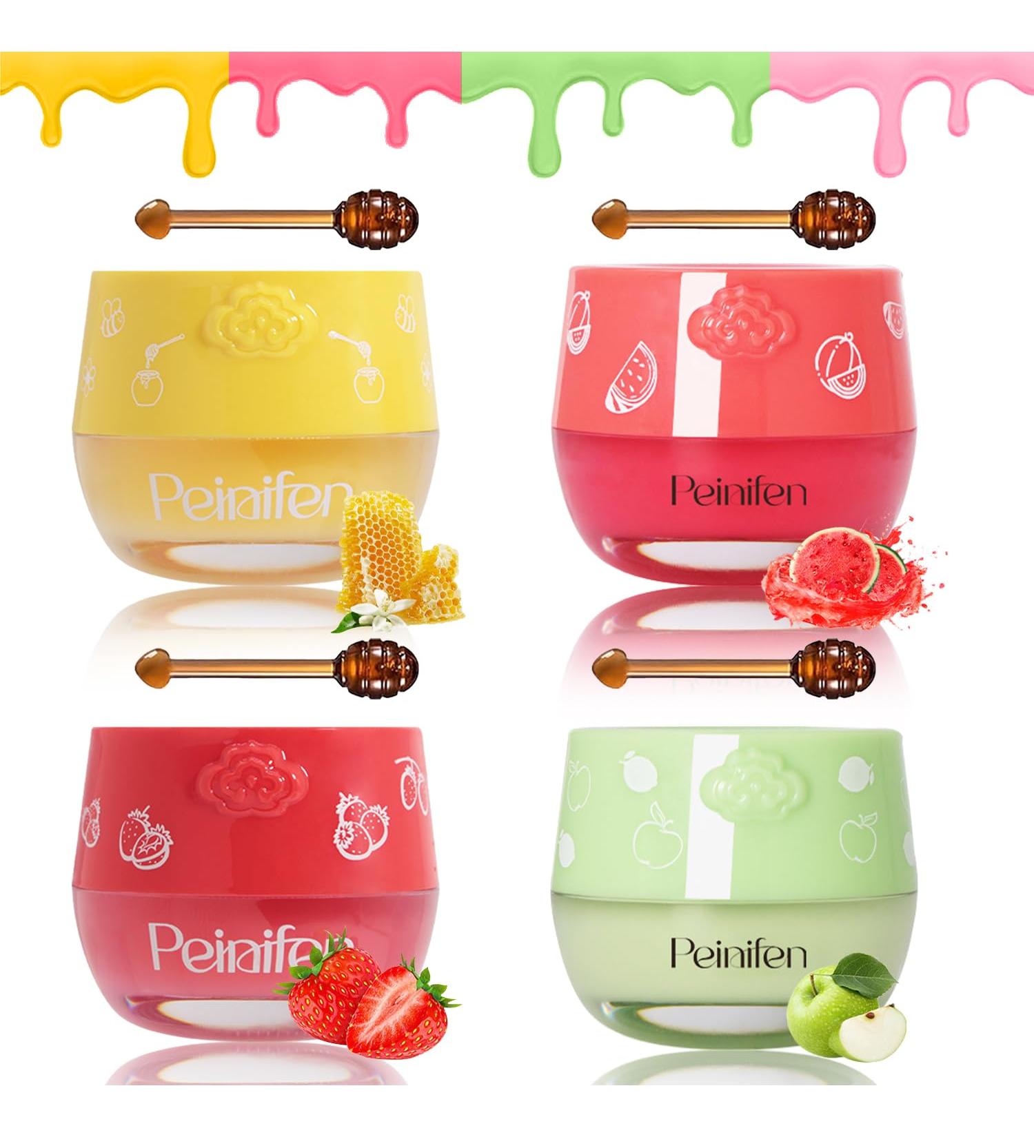 Bee Lip Balm Lip Mask Honey Pot 4 Pcs Propolis Moisturizing Balm with Applicator Day & Night Hydrating Lip Treatment for Dry Lips (4 Flavors Set) 4pcs - Buy Online on GoSupps.com