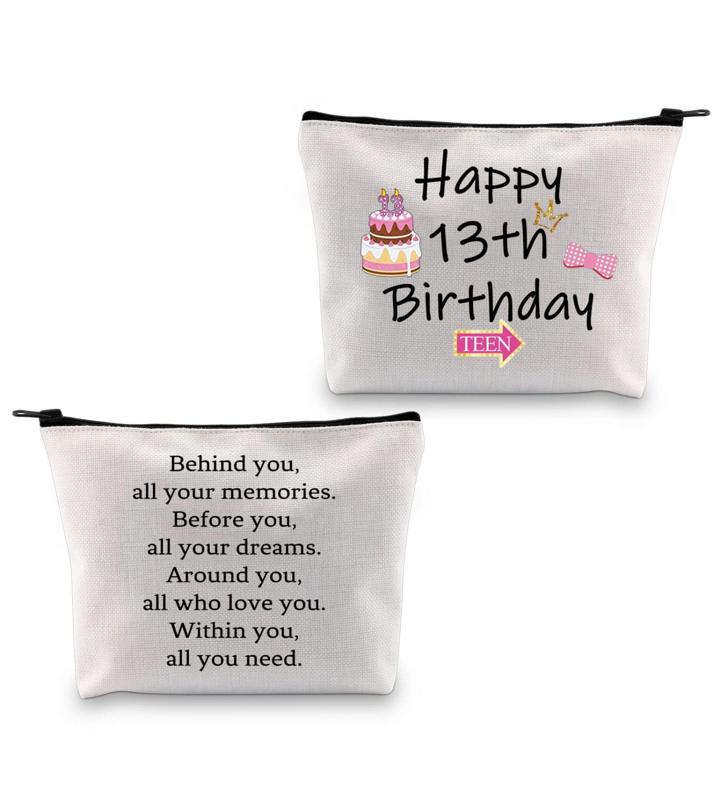 Pxty Happy 13th Birthday Gifts for Girls - Inspirational Make-up Bag & Cosmetic Pouch - Perfect 13 Years Old Gifts in Beige - Buy Online on GoSupps.com