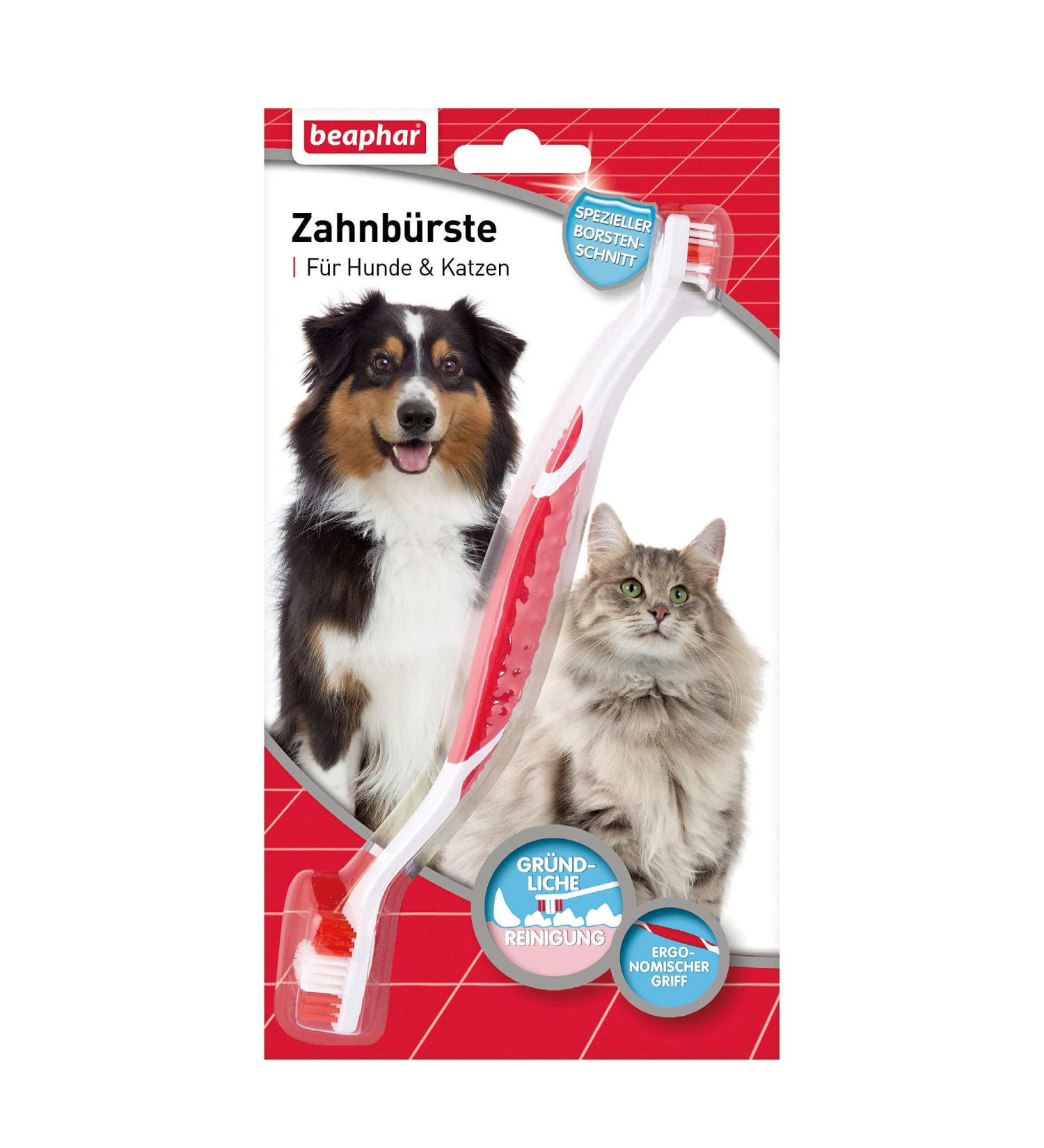 Beaphar Dog & Cat Toothbrush - Double Head Ergonomic Grip Special Bristle Cut for Effective Dental Cleaning - Buy Online on GoSupps.com
