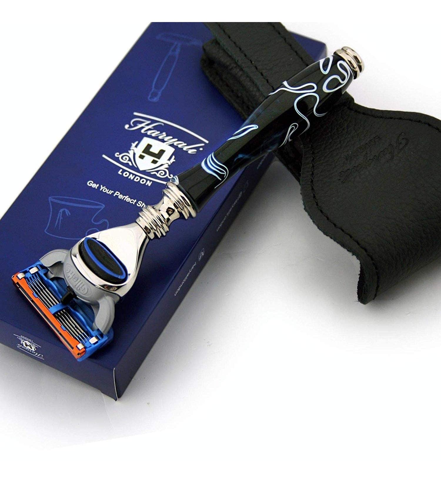 Premium Luxury Razor Set - 5 Edge Razor & Leather Case - Haryali London Gift Duo - Buy Online on GoSupps.com