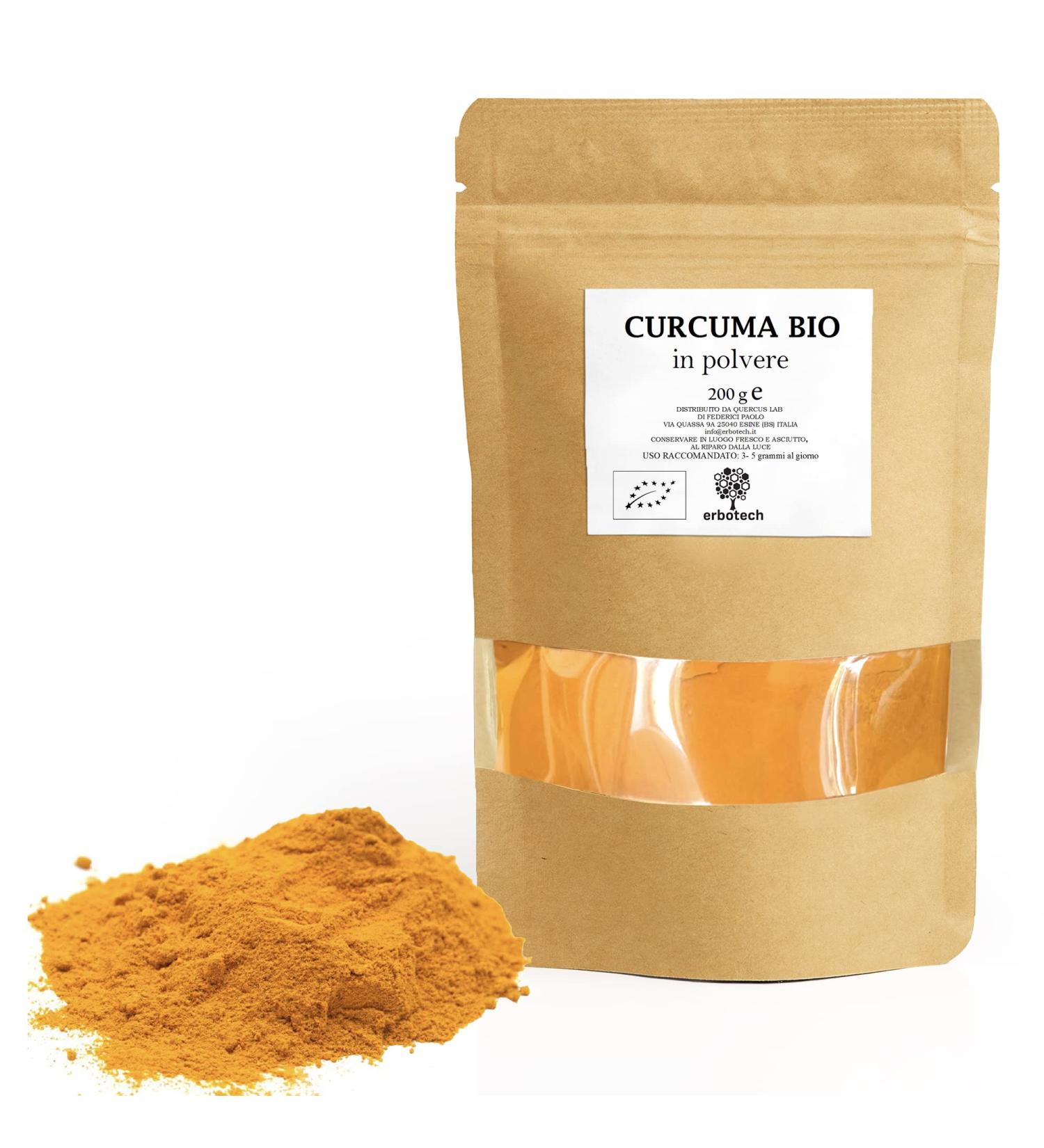 ERBOTECH Organic Turmeric Powder 200g Sachet 100% Pure and Organic No Added Allergenic Substances GMO Free V - Buy Online on GoSupps.com