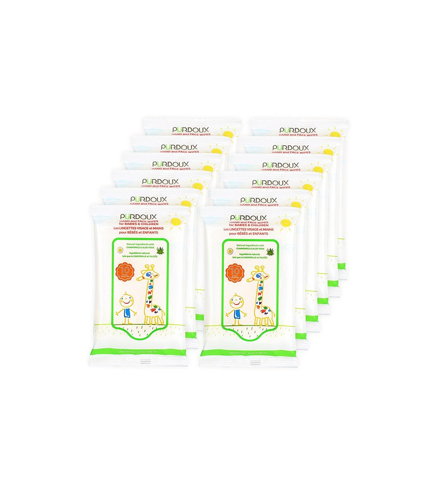 PRDOUX 100% Cotton Wipes for Babies and Children with Aloe Vera and Chamomile - 120 Wet Wipes in 12 Resealable Sachets - Buy Online on GoSupps.com