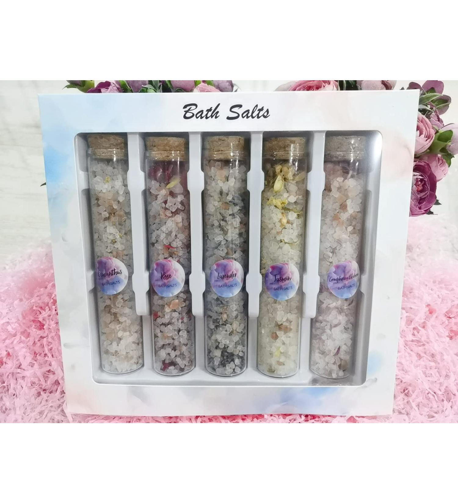 Bath Salts Gift Set with 5 Different and Fascinating Fragrance-Rose Lavender Jasmin Gomphrena globosa Osmanthus 5x100g - Buy Online on GoSupps.com