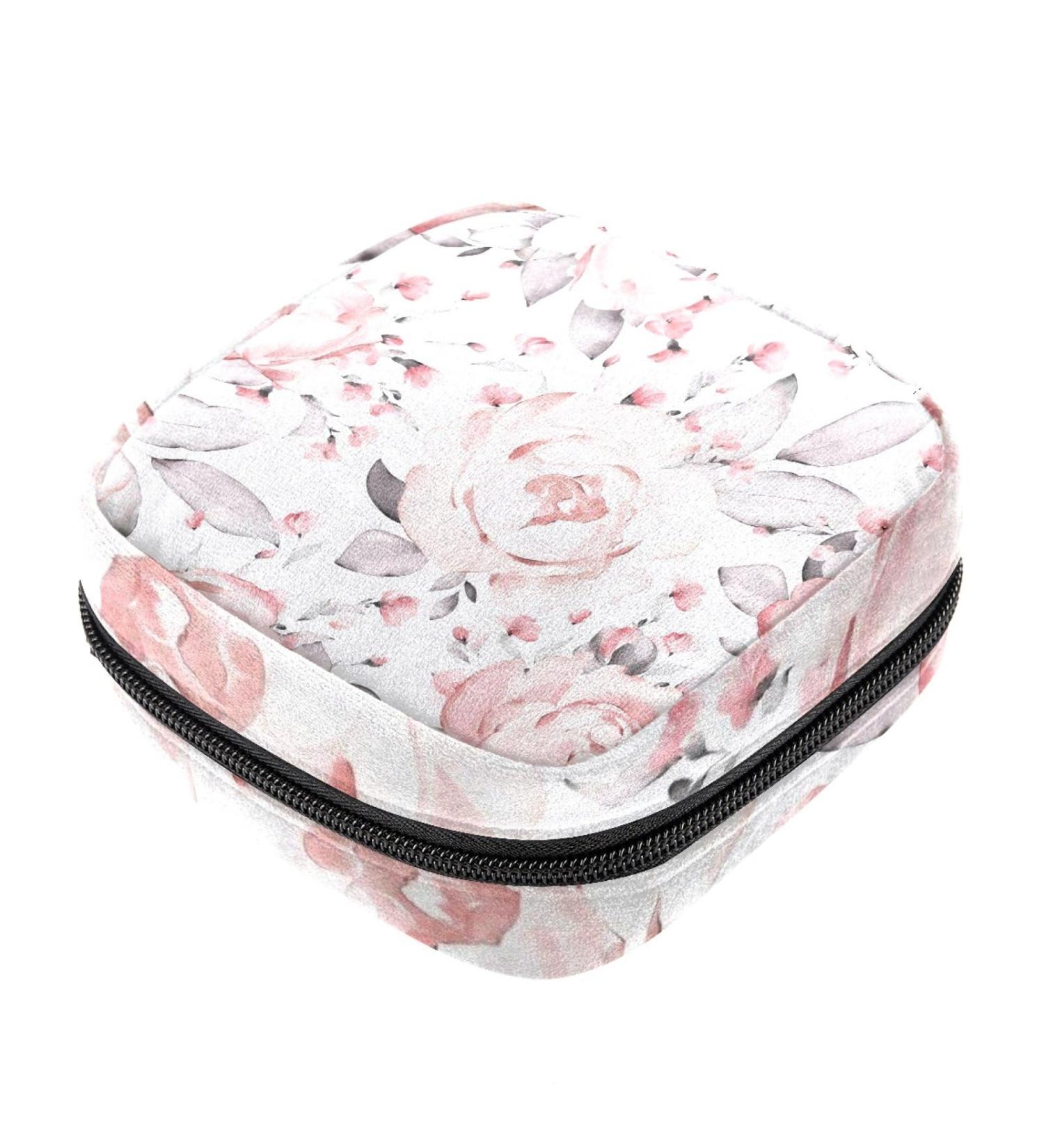 Guantierendiy Pale Pink Peony Flower Sanitary Napkin Storage Bag - Menstrual Cup Pouch & Makeup Organizer - Buy Online on GoSupps.com