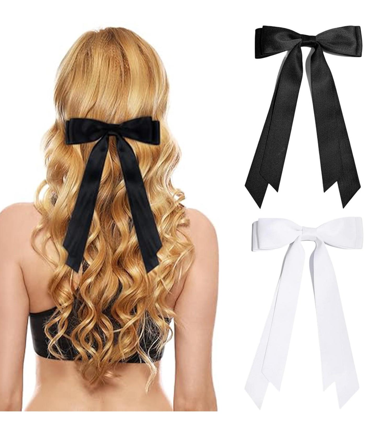 Sweet satin double layered bow long ribbon princess spring clip long ribbon girl hair accessory. - Buy Online on GoSupps.com