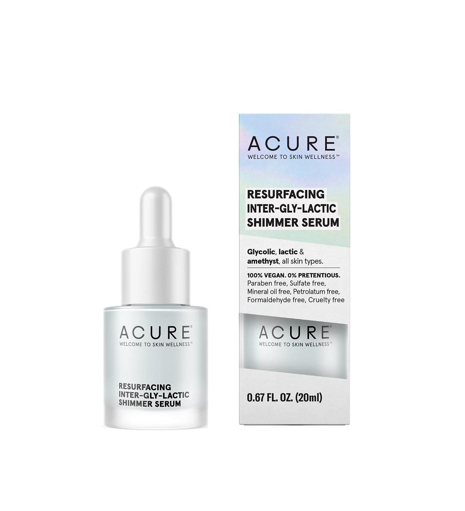 Acure Resurfacing Inter-Gly-Lactic Shimmer Serum 0.67 fl oz - Brightening, Exfoliating & Hydrating Formula - Buy Online on GoSupps.com