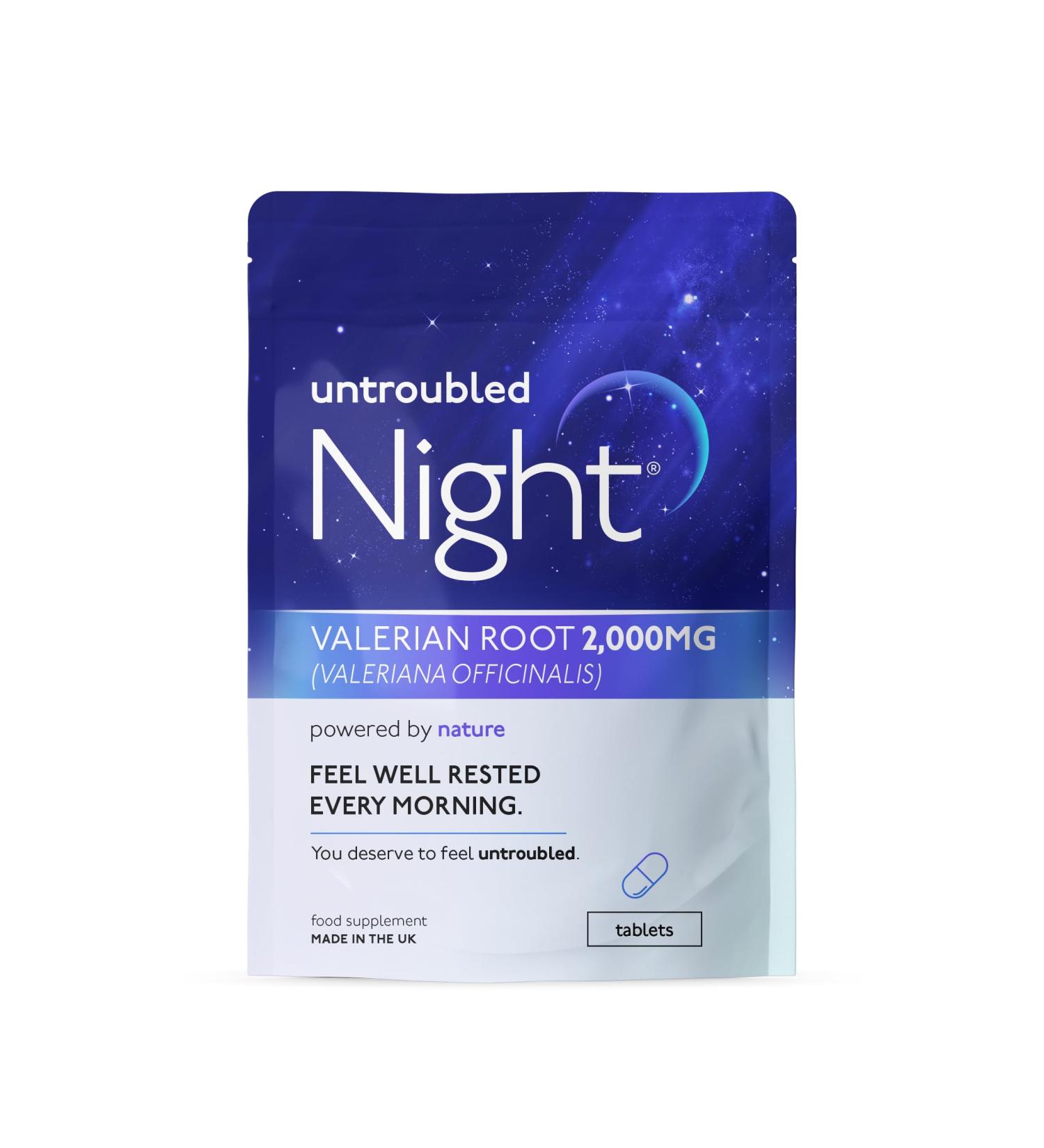 Untroubled Night Valerian Root 2000mg (120 Tablets) | Sleep Vitamin for Well-Rested Mind & Body | UK-Made - Buy Online on GoSupps.com