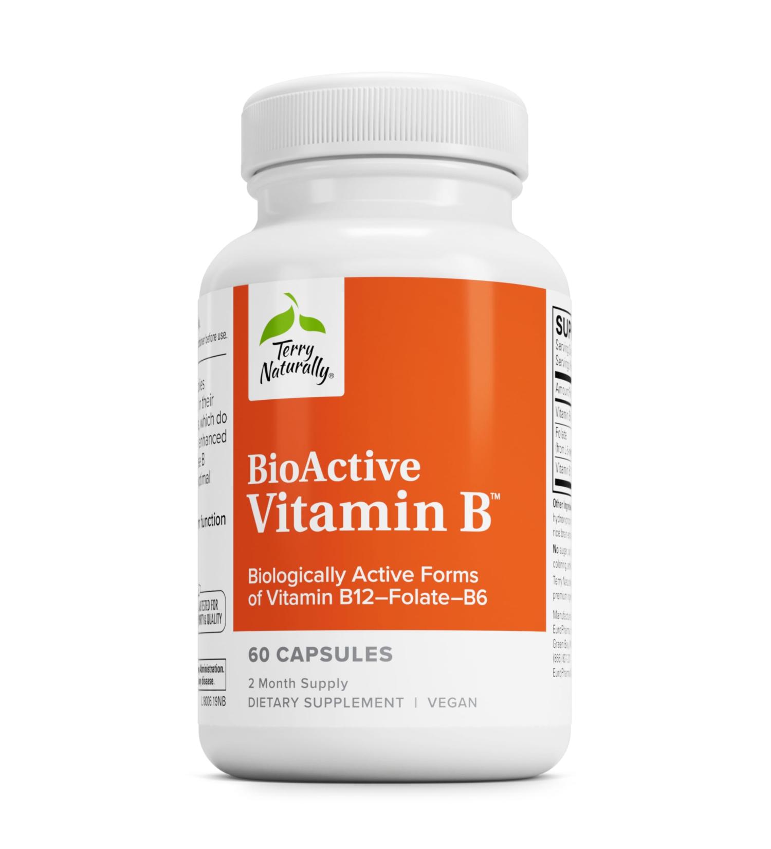 Terry Naturally BioActive Vitamin B - Aid Heart Health with Bioactive B Vitamins - Supplement with Folate & Calcium - B Complex Vitamin to Aid Nervous System Function - 60 Capsules - Buy Online on GoSupps.com