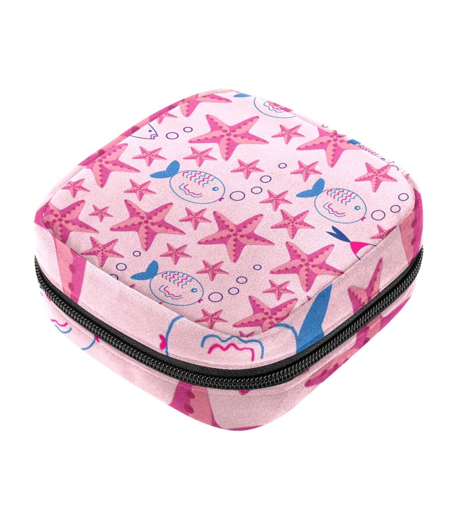 Sanitary Napkin Storage Bag | Portable Period Pouch for Women & Teens | Menstrual Cup & Nursing Pad Holder | Starfish Fish Pattern | Multicolor - Buy Online on GoSupps.com
