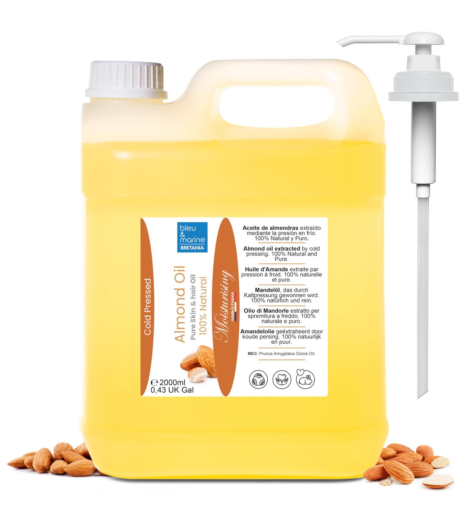 Bleumarine Bretania 100% Pure Sweet Almond Oil - Cold-Pressed Ideal for Pregnancy & Infant Care 2L Hair Mask & Moisturizer - Perfume-Free - Buy Online on GoSupps.com