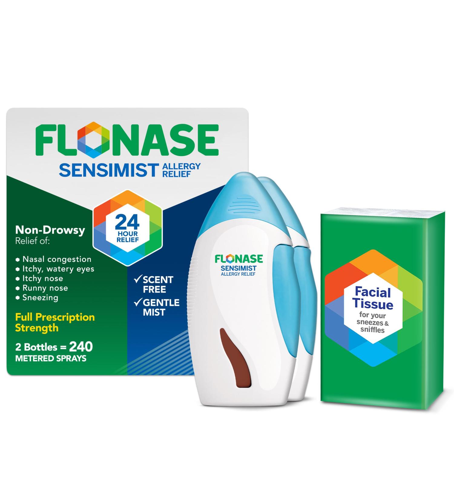Flonase Sensimist Allergy Relief Nasal Spray - Non-Drowsy 24HR Long Lasting Allergy Relief with Fine Scent-Free Mist - 240 Sprays Total (2 Bottles of 120 Sprays Each) - Buy Online on GoSupps.com