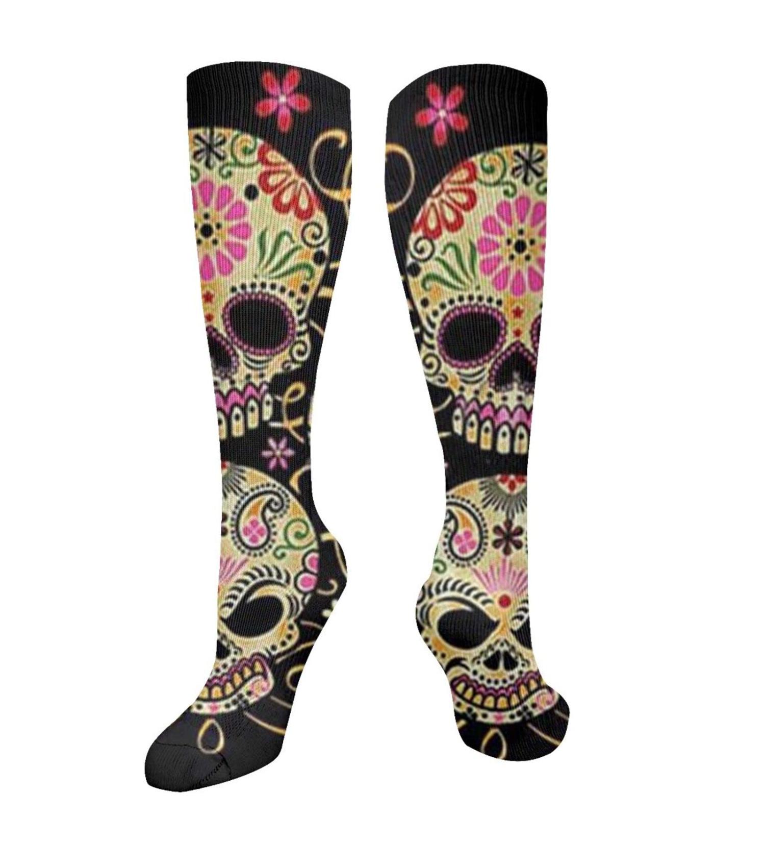 Shop Day of the Dead Sugar Skull Compression Socks for Men & Women | 15-20 mmHg Support for Running & Cycling - Buy Online on GoSupps.com