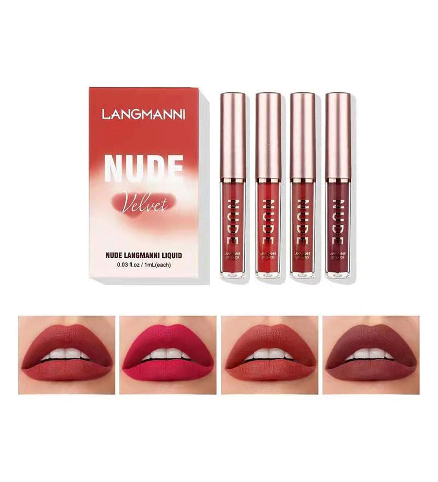 Matte Velvet Lip Gloss Set - 4ml Nude Tones | Waterproof Non-Stick & Long-Lasting | Perfect for Makeup Lovers - Buy Online on GoSupps.com