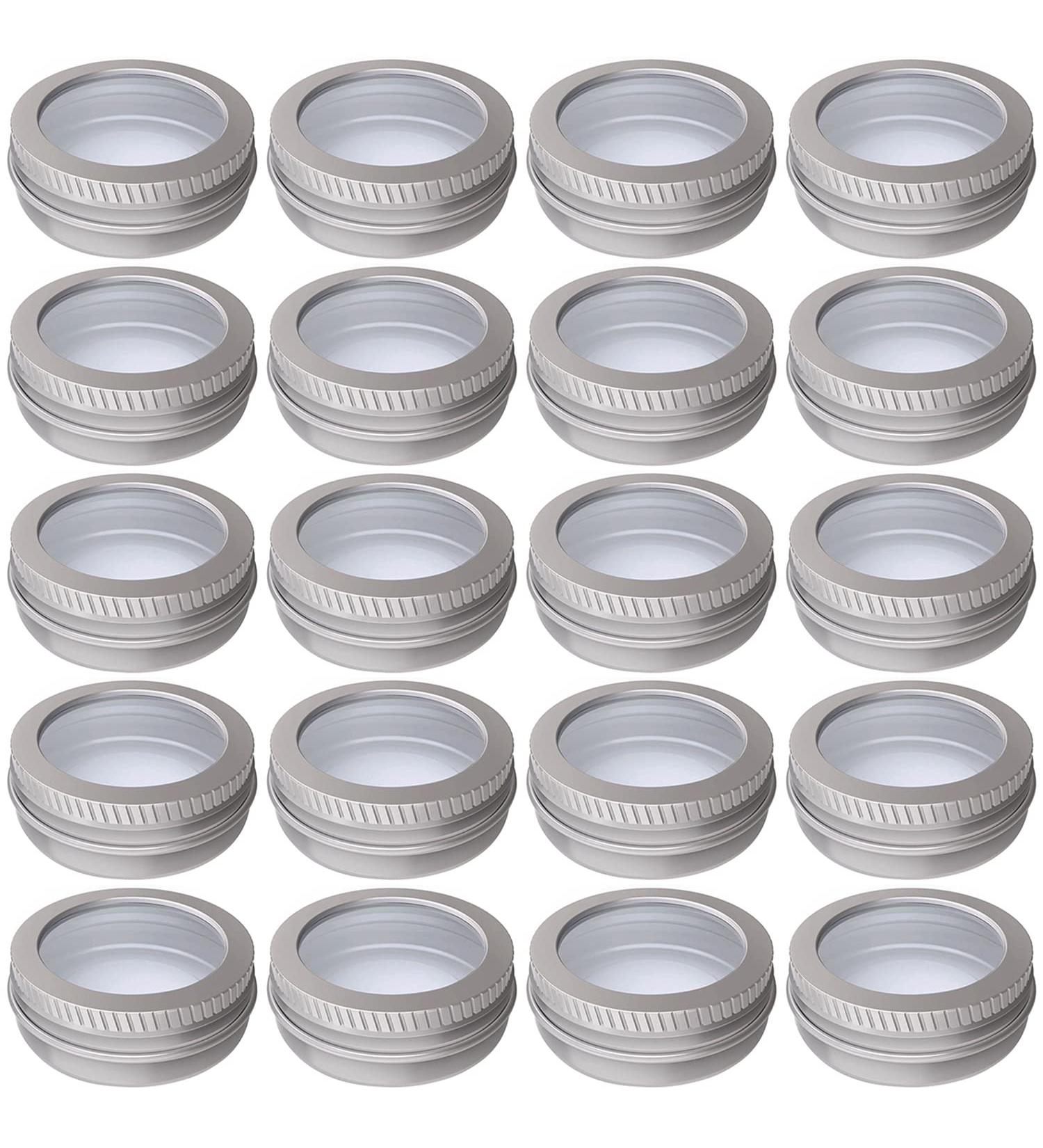2 Ounce Aluminum Tin Jar 60ml - 20 Pcs Refillable Clear Top Screw Lid Round Container for Cosmetic Lip Balm Cream - Buy Online on GoSupps.com