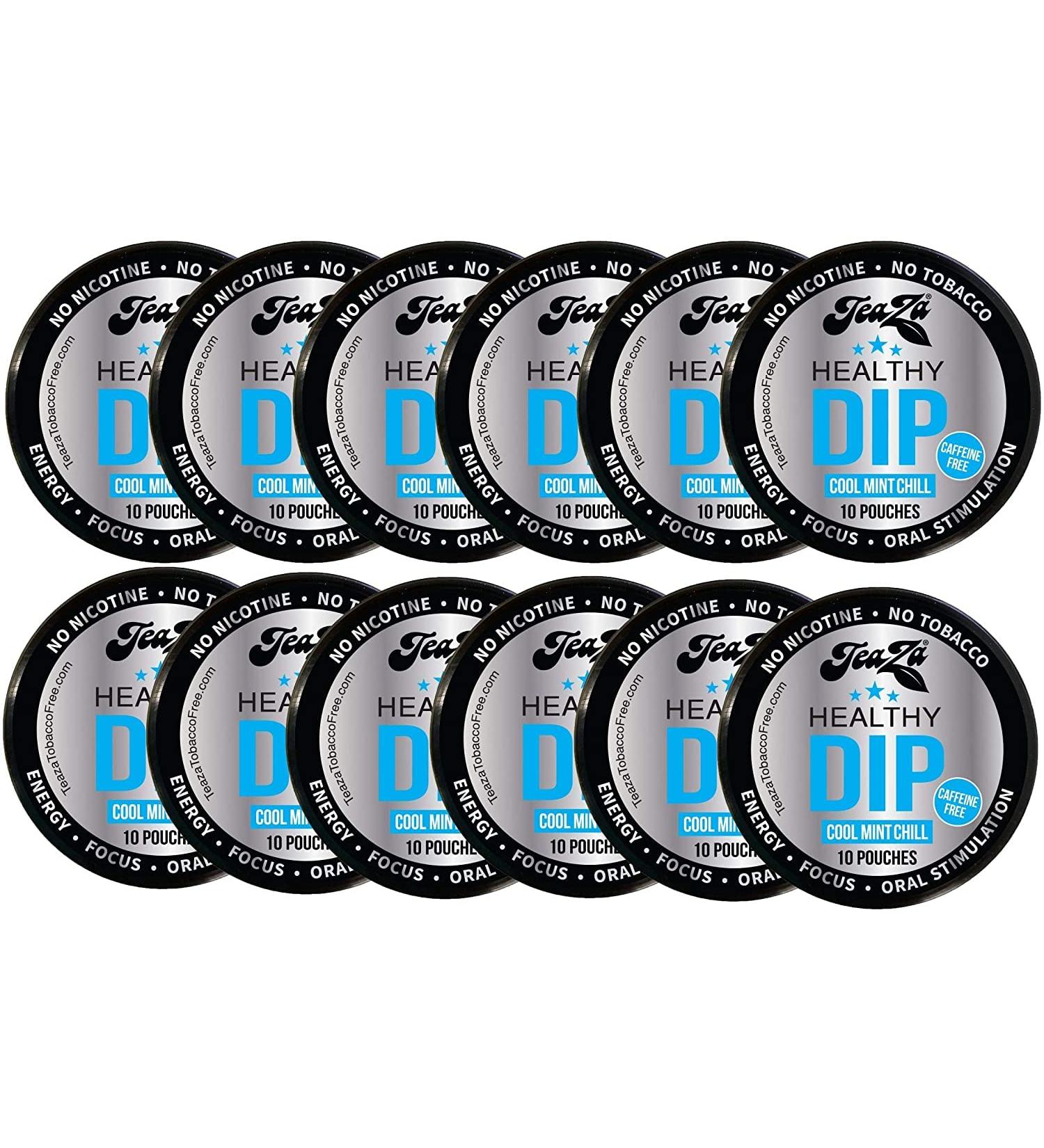 Teaza Herbal Energy Pouches - Nicotine and Tobacco Free Smokeless Alternative Snuff - Caffeine Free Chew - Cool Mint Chill Flavor - 12 Pack, 10 Count each - Buy Online on GoSupps.com