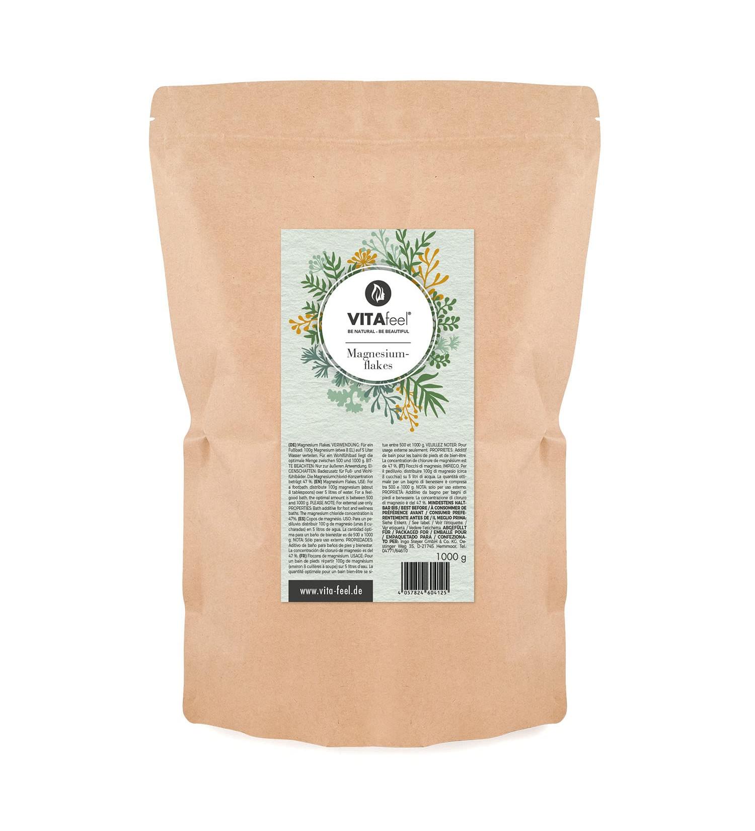 MeaVita Magnesium Flakes Natural Magnesium Chloride 1000 g Bag - Buy Online on GoSupps.com