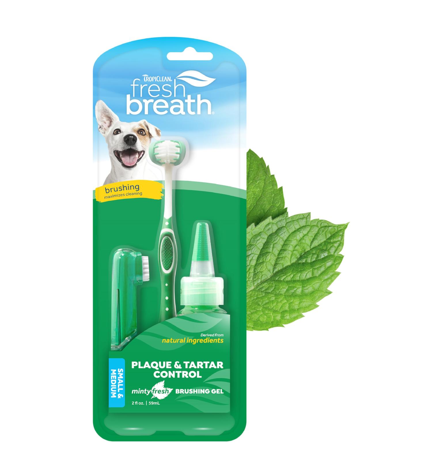 TropiClean Fresh Breath Toothbrush Kit for Small-Medium Dogs - Dental Care & Plaque Removal - 59ml - Buy Online on GoSupps.com