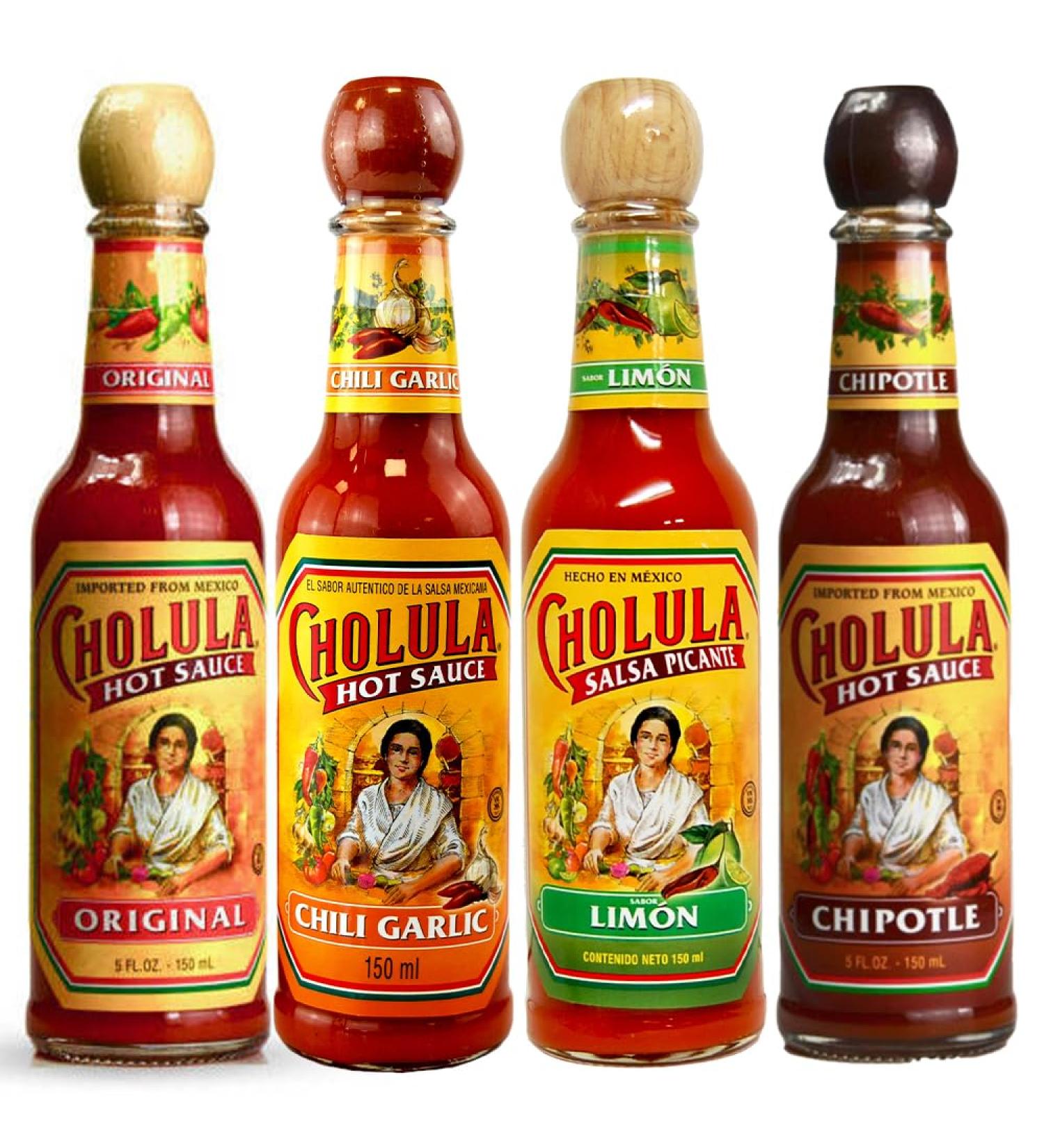 Cholula Sauce Collection/Mexican Hot Sauce Variety Pack Cholula Chipotle Garlic and Chilli Limon and Original Hot Sauce Pack - Buy Online on GoSupps.com