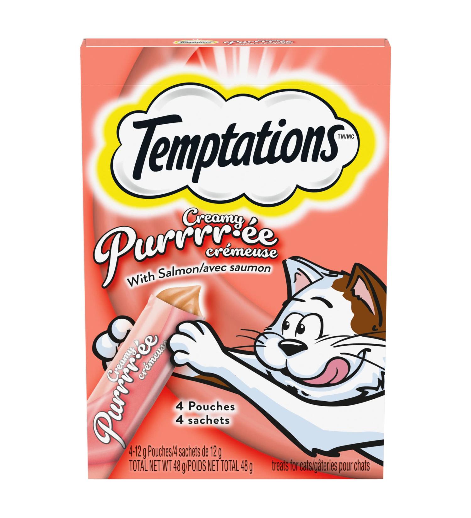 TEMPTATIONS Cat Treats Adult Creamy Puree Lickables Salmon 12g Pouches (44 Pack) - Buy Online on GoSupps.com