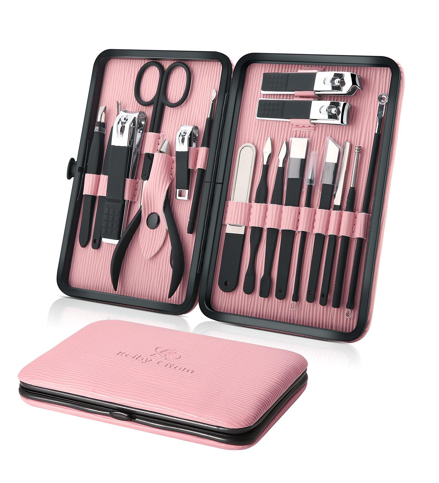 Keiby Citom Manicure Set 18pcs Professional Nail Clippers Kit Pedicure Care Tools-Stainless Steel Grooming Tools With Rose Gold PU Leather Case for Travel & Home (Pink) - Buy Online on GoSupps.com