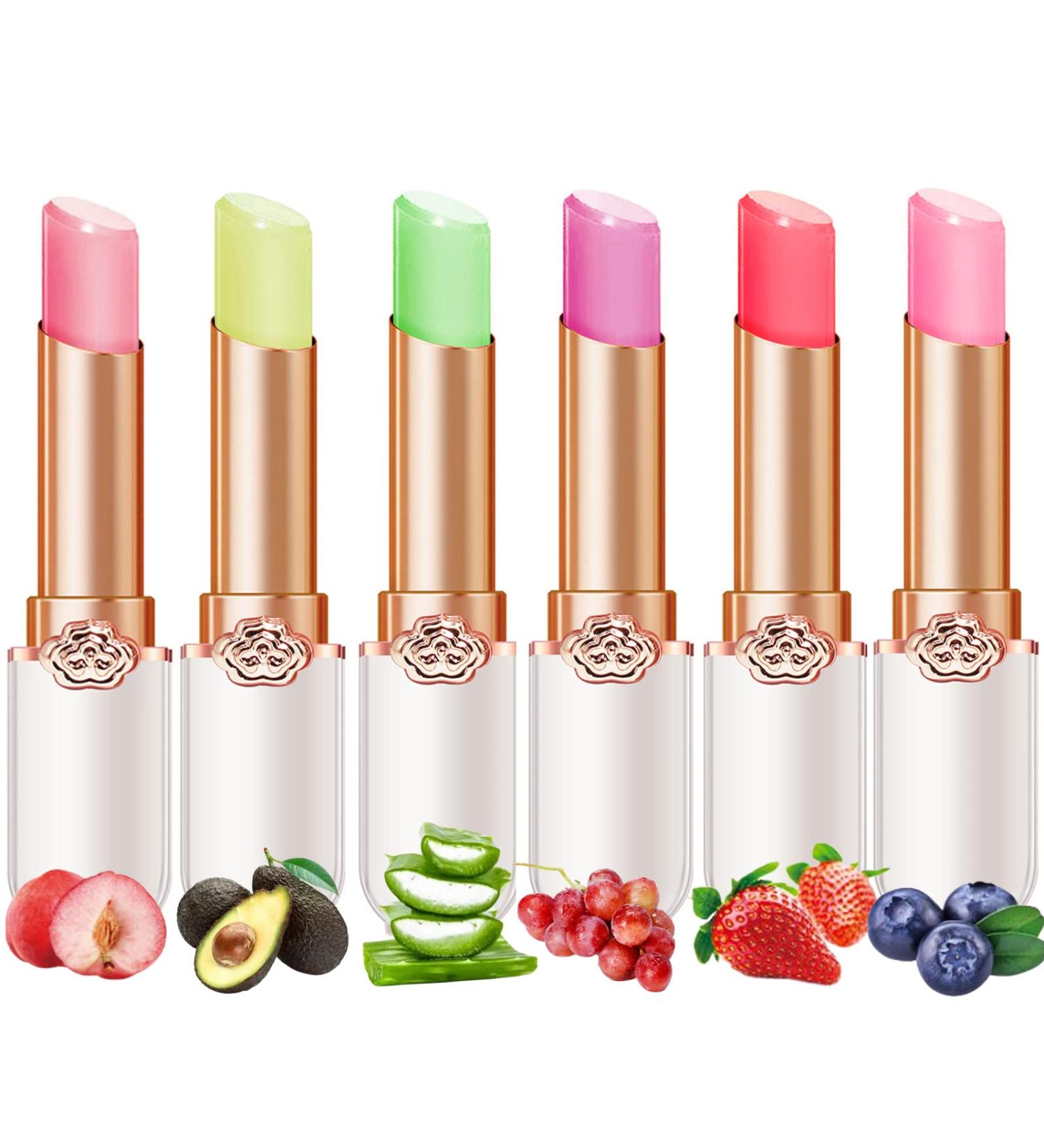 Peach Aloe Vera Strawberry Blueberry Avocado Grape Jelly Lipstick Set - Long Lasting Moisturizing Lip Balm with Fruity Flavor - 6 Pcs/Set - Buy Online on GoSupps.com