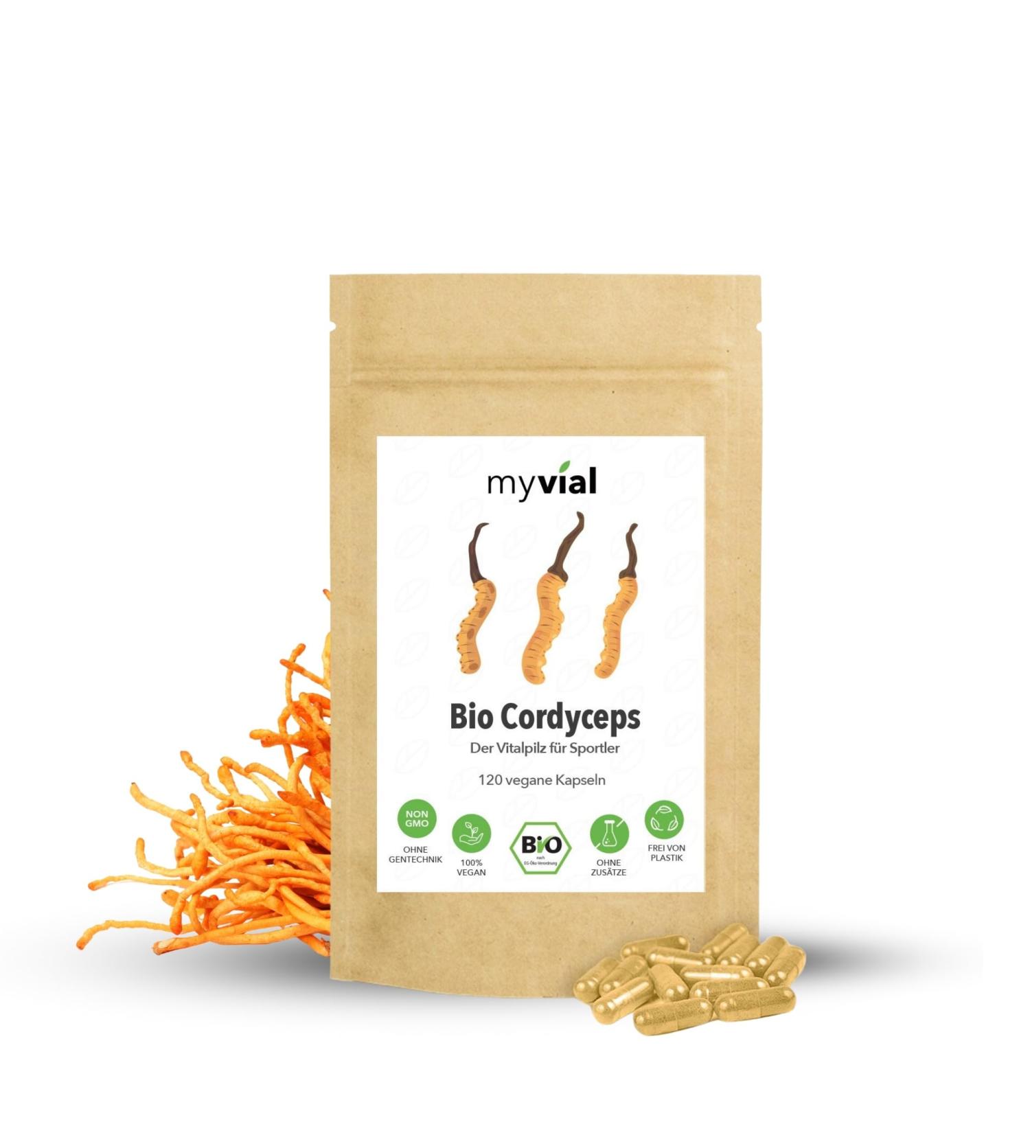 Myvial Bio Cordyceps Capsules | Vegan 120 Pieces | 60-Day Supply | 500mg | Immune Support & Endurance | Plastic-Free Packaging - Buy Online on GoSupps.com