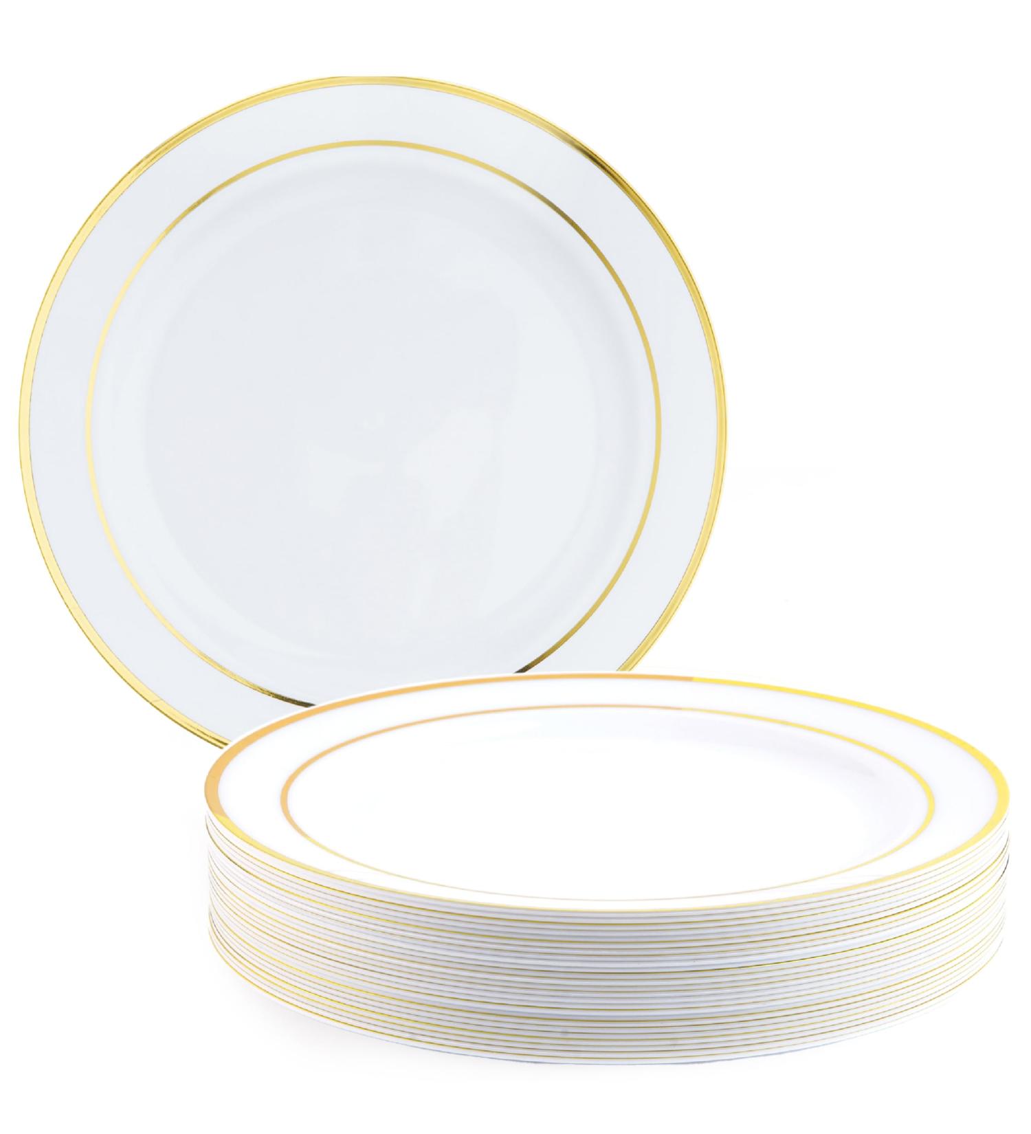 MATANA - 25 Premium Multi-Use Plastic Dinner Party Plates with Gold Rim Perfect for Weddings Birthdays Garden Parties & Outdoor Events - 26cm / 10" 26 cm / 10" - Buy Online on GoSupps.com