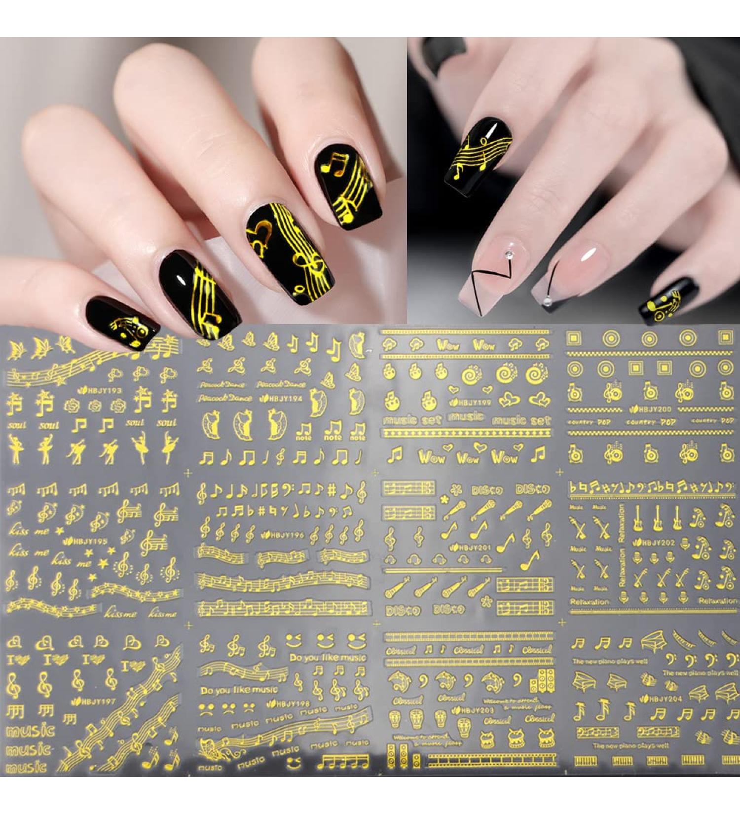 Musical Instrument Theme Nail Art Stickers - 12 Sheets Gold Music Notes Designs for Women, Girls, Kids - Buy Online on GoSupps.com