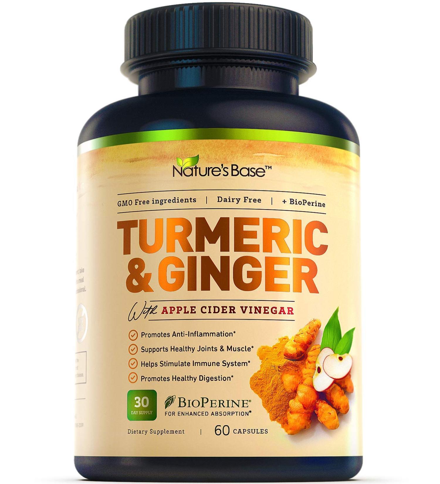 Nature's Base Turmeric & Ginger with Apple Cider Vinegar - 60 Capsules for Joint & Digestive Health - Buy Online on GoSupps.com