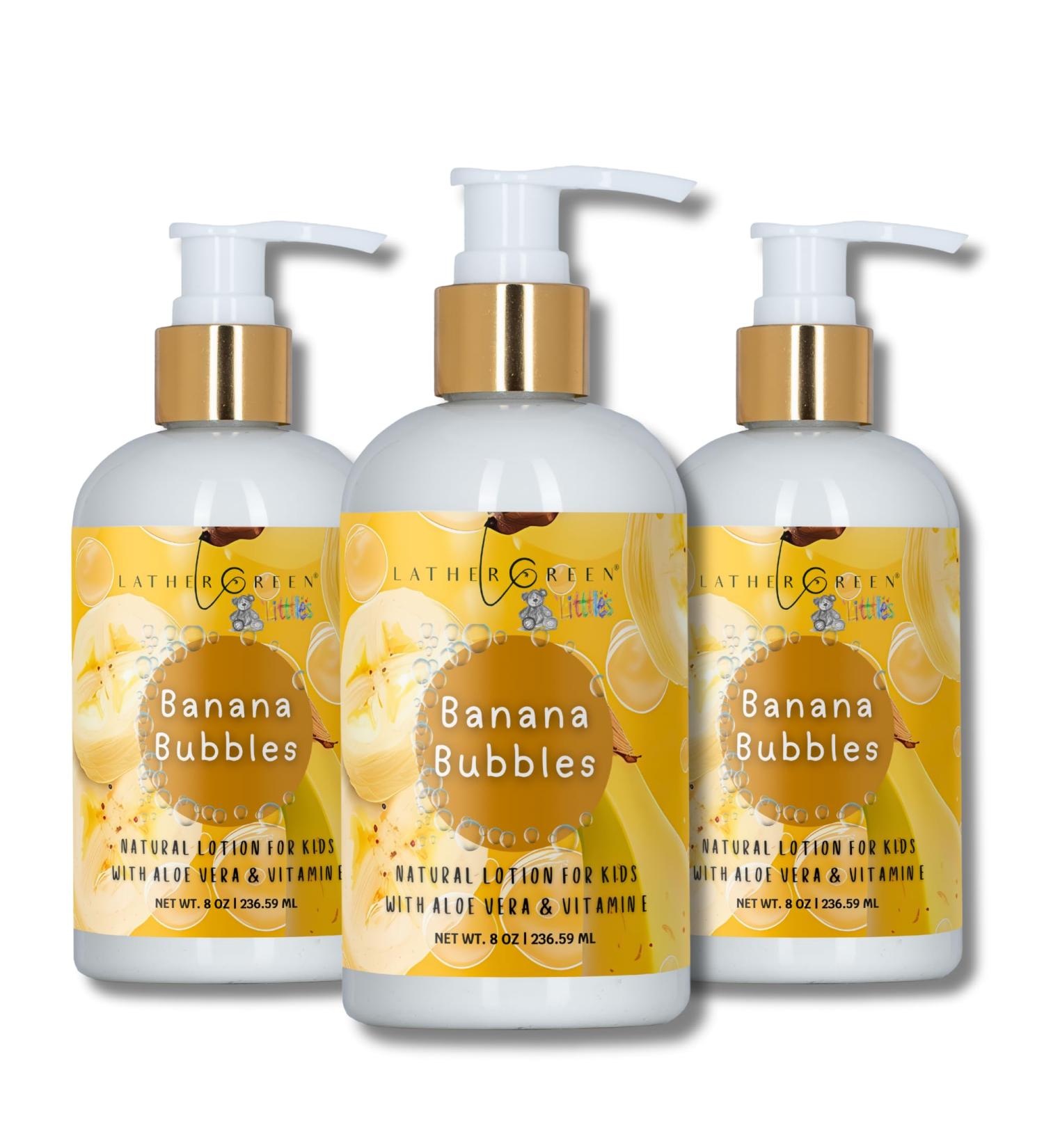 Lather Green Kids Body Lotion Plant Based Gentle Moisturizer with Shea Butter Safe for Sensitive Skin Banana Bubbles 3 Pack (8 oz Each) - Buy Online on GoSupps.com
