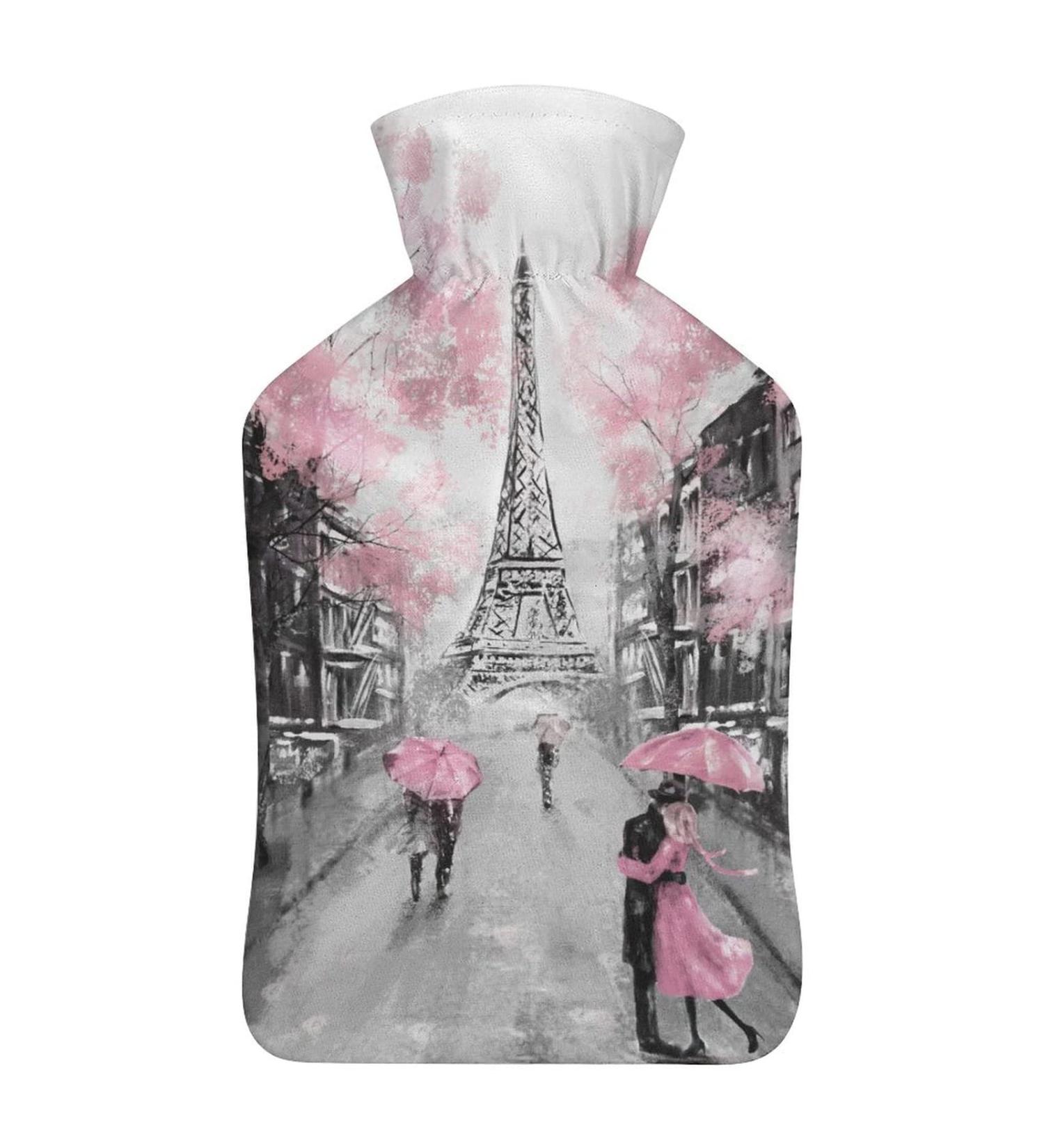 Hot Water Bottle with Lid - Paris Eiffel Tower Rubber Bag for Pain Relief Cramps & Foot Warmer | Hot & Cold Therapy - Buy Online on GoSupps.com