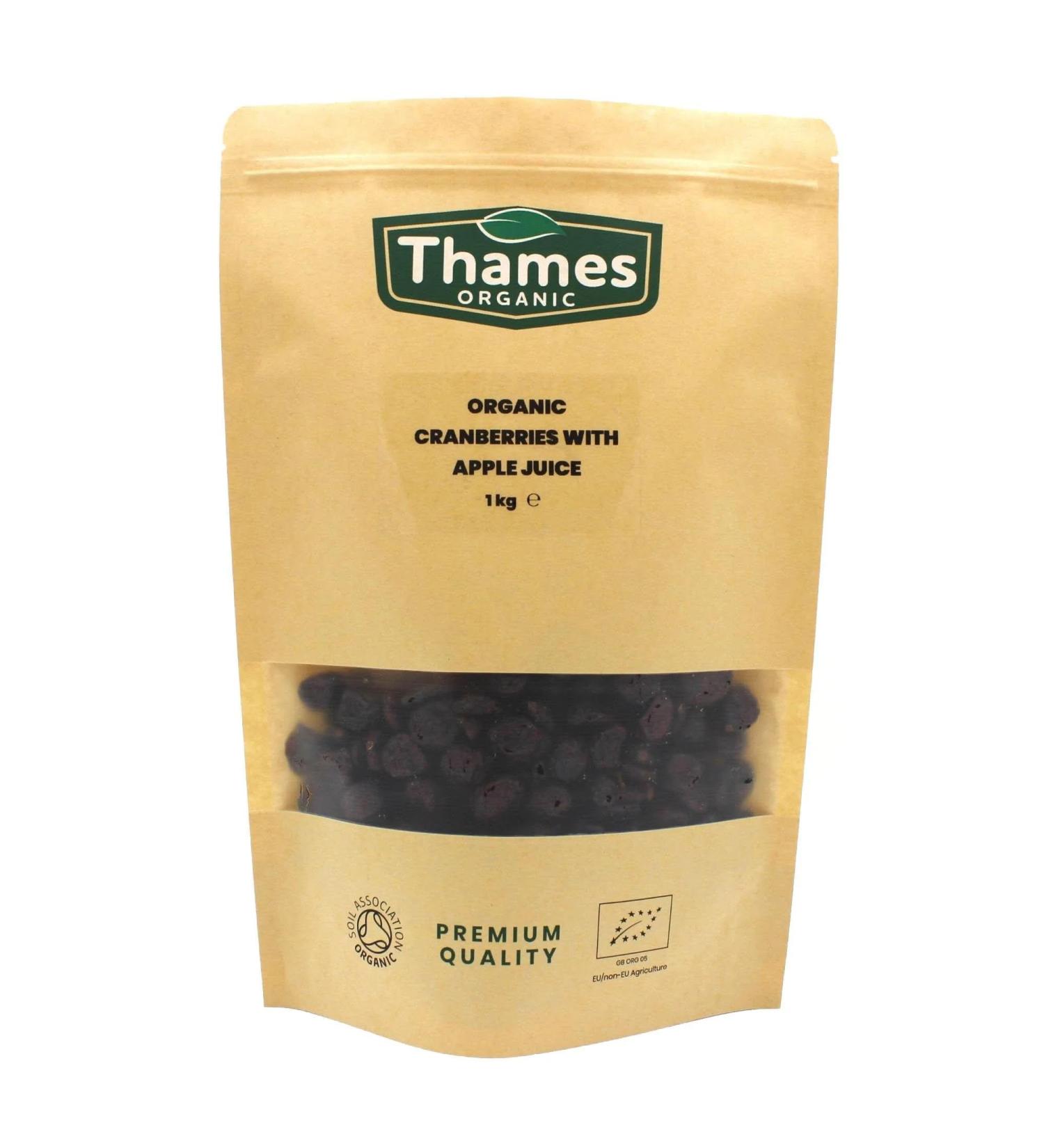 Organic Cranberries with Apple Juice-Certified Organic Non-GMO Vegan No Additives No Preservatives Resealable Bag by Thames Organic 1kg - Buy Online on GoSupps.com