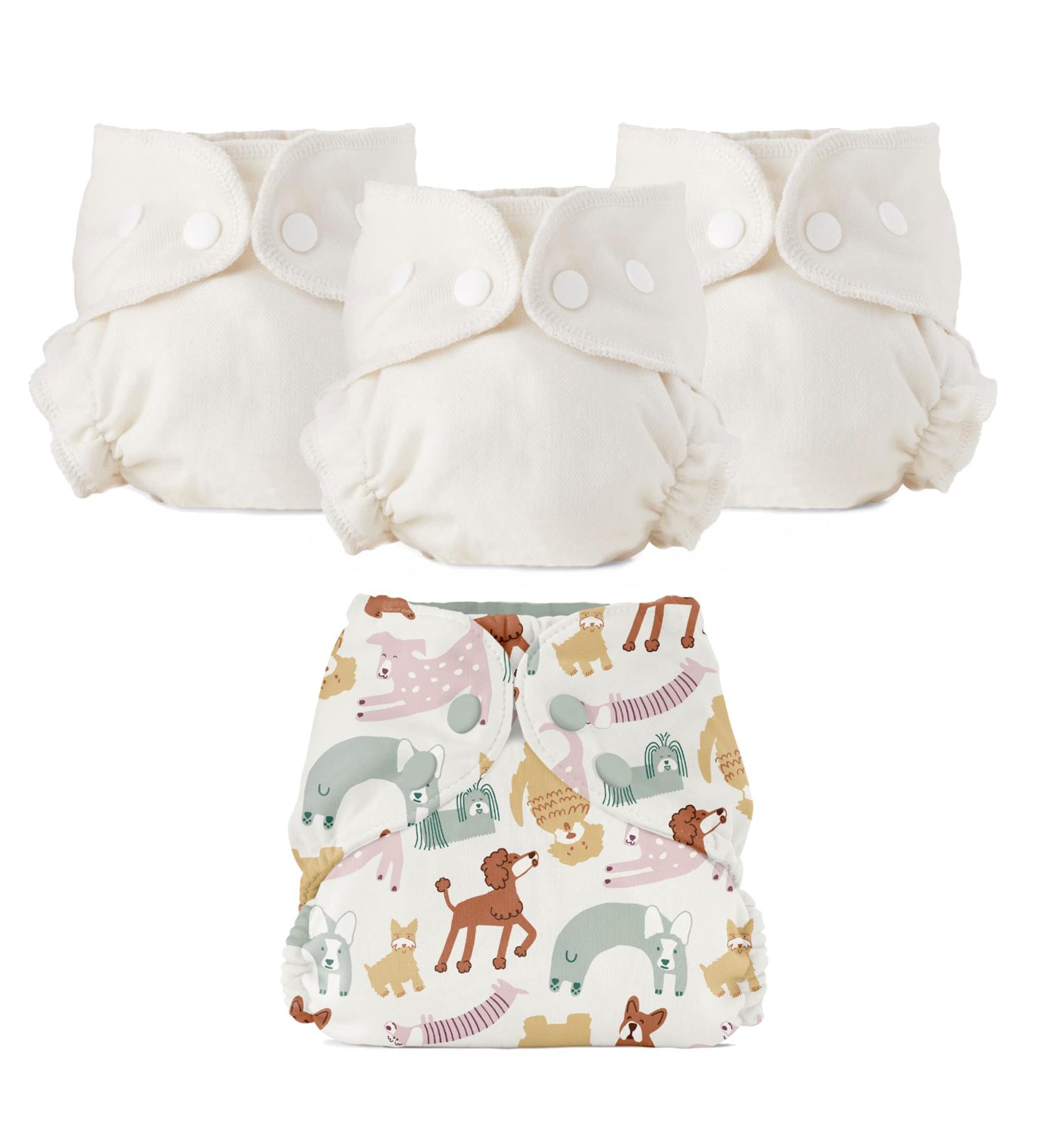 Esembly Cloth Diaper Bundle Set | Organic Absorbent Inners & Waterproof Cover | Reusable Washable Diapers | Size 2 (18-35lbs) | Off-Leash Design - Buy Online on GoSupps.com