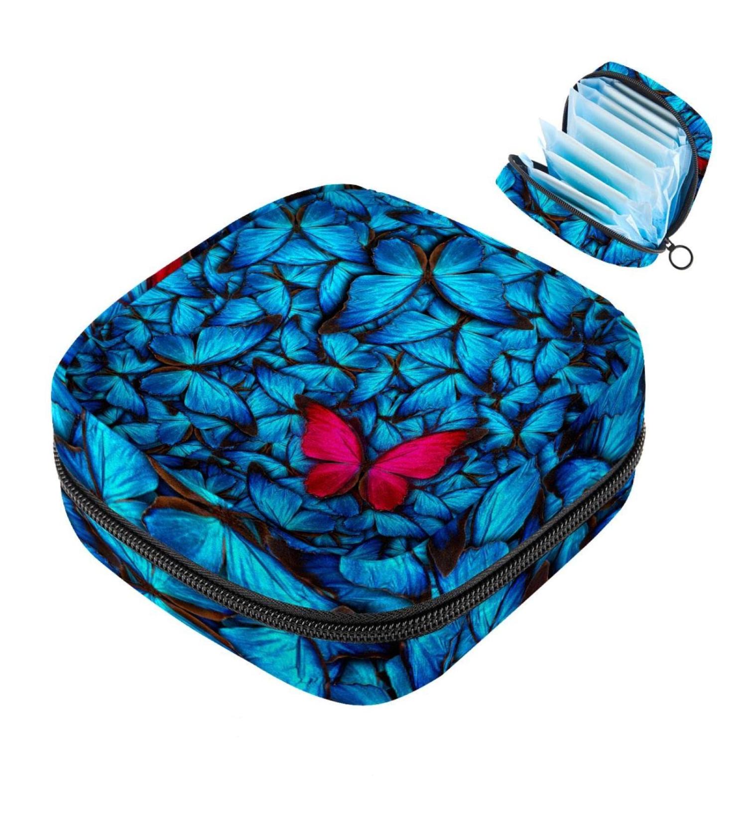 Blue Butterfly Women's Binding Bags | Tampon Storage Bag with Zip Pockets - Stylish & Functional Menstrual Organizer - Buy Online on GoSupps.com