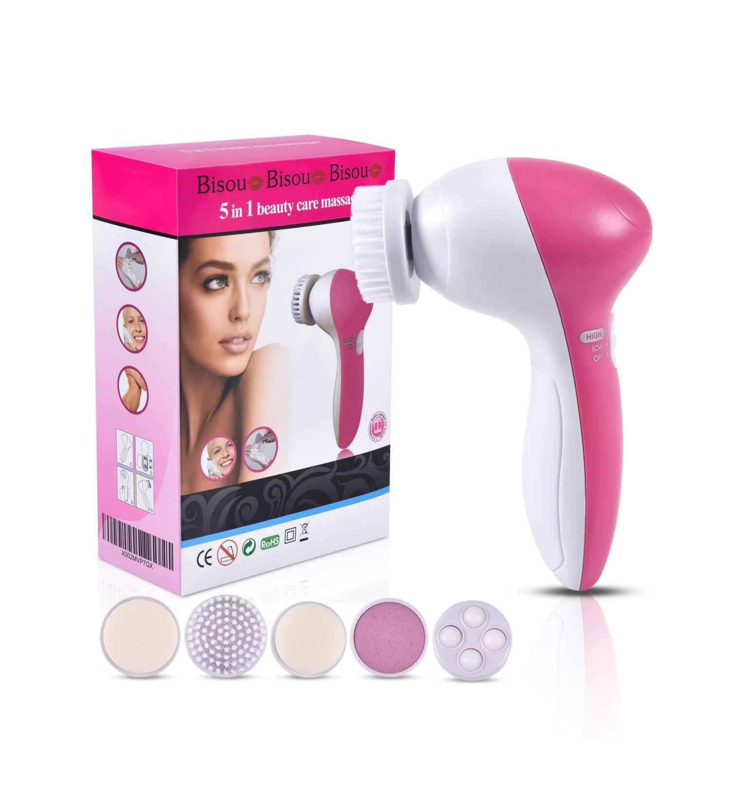 5 in 1 Portable Electric Facial Massager for Acne, Blackheads & Dead Skin - Facial Cleansing and Massaging Brushes - Pore Cleaner with Brush Heads - Buy Online on GoSupps.com