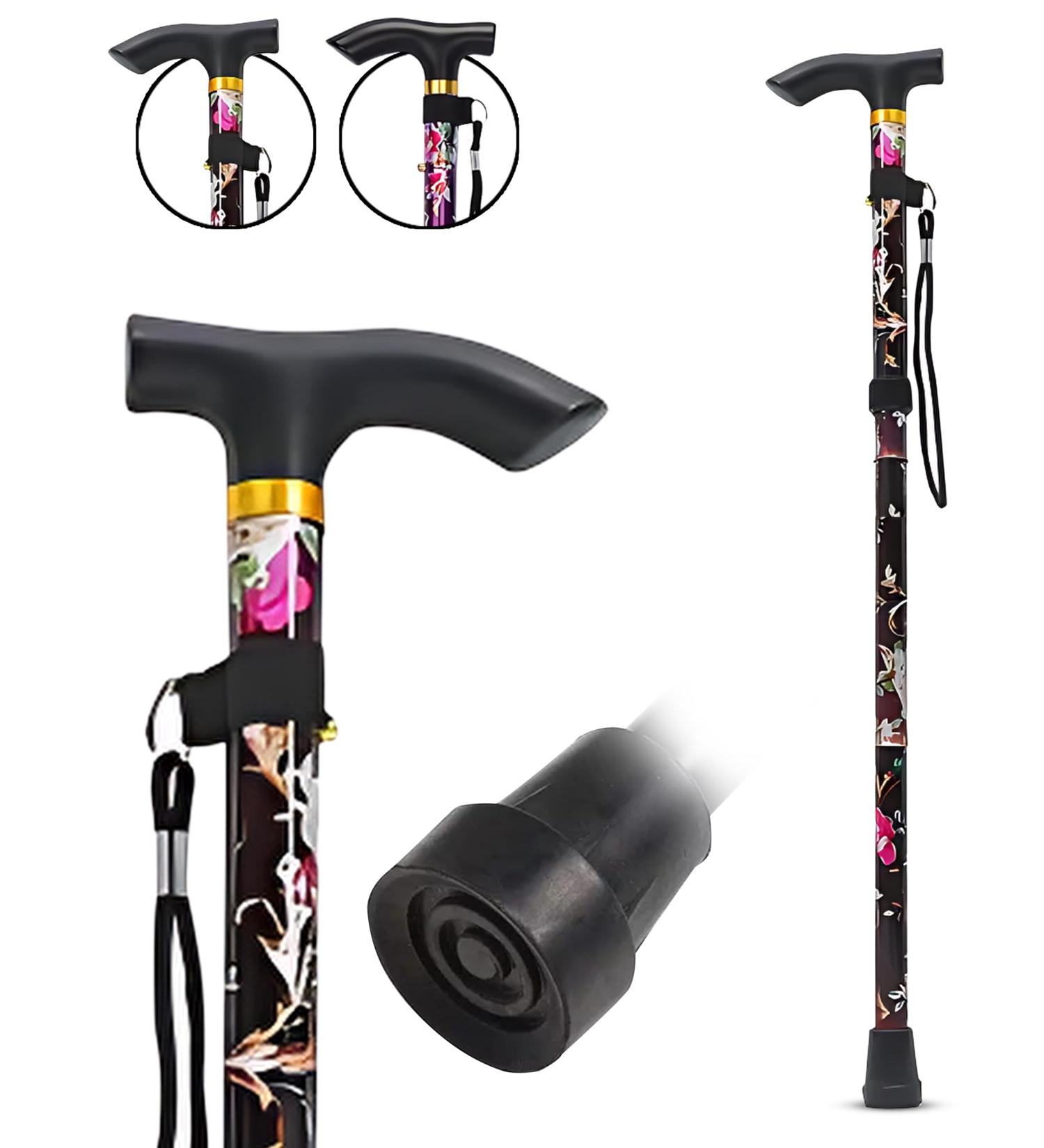 HATAF Walking Stick Folding Walking Sticks for Women Folding Walking Sticks for Men Mobility Aids walking stick rubber ends disability aids folding walking sticks for ladies Black Flowers - Buy Online on GoSupps.com