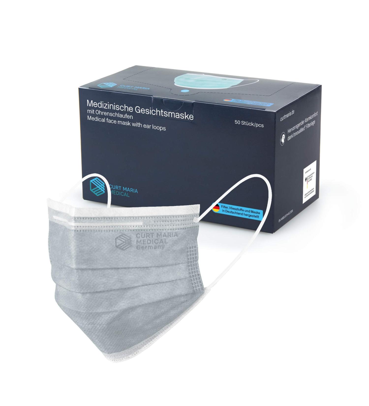 Dustpirate Curt Maria Medical Face Masks - 50 Pieces 3-Layer Surgical Masks 100% Made in Germany Gray Mouth Protection - International Shipping Available - Buy Online on GoSupps.com