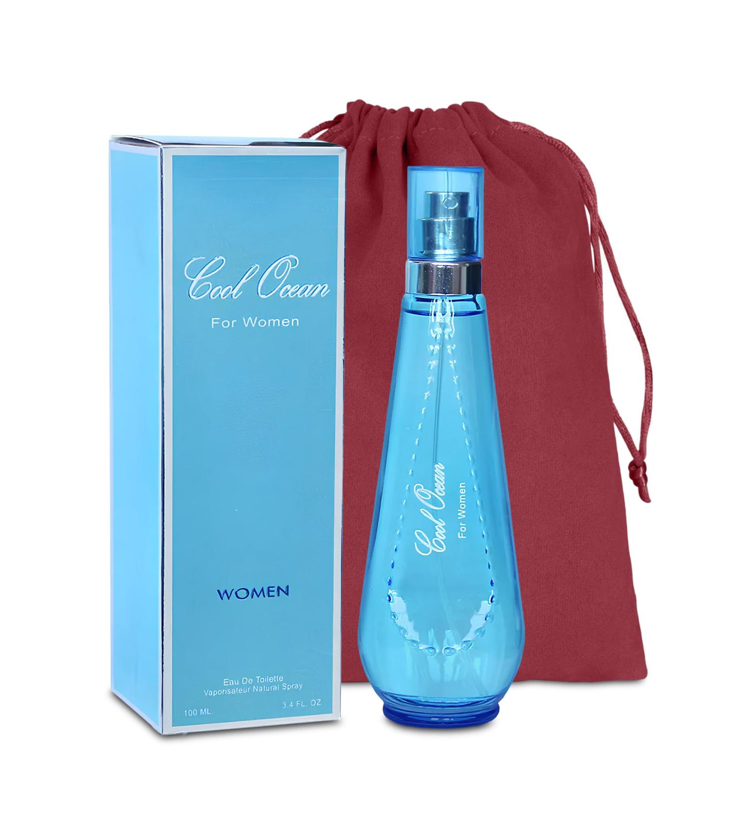 Cool Ocean Women Eau de Parfum Spray Perfume Fragrance For Women-Daywear Casual Daily Cologne Set with Suede Pouch- 3.4 Fl Oz Bottle Beauty Gift for Birthday Anniversary - Buy Online on GoSupps.com