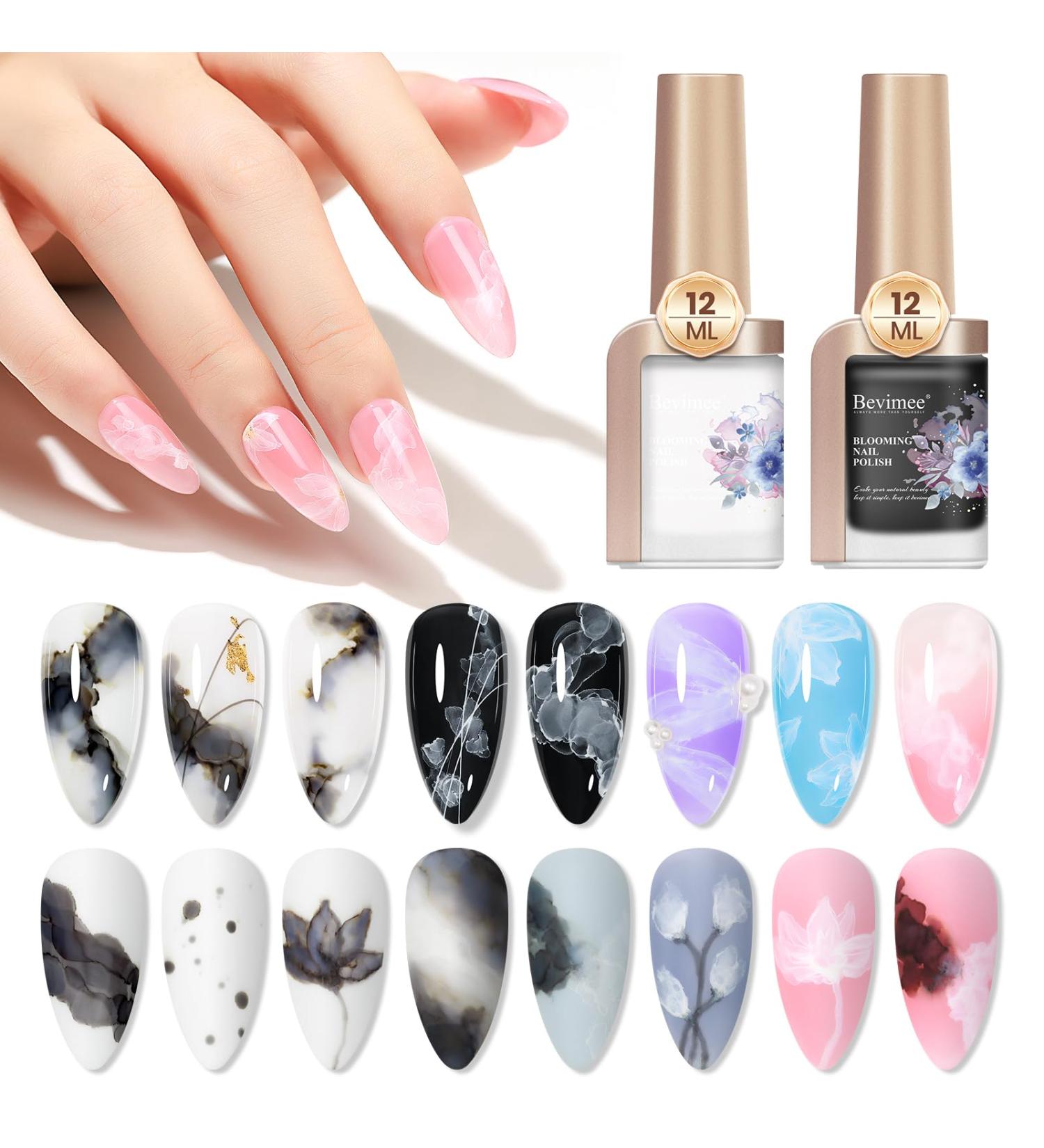 Blooming Gel Nail Polish Set - 12ML Black & White Watercolor Marble Ink for Stunning Nail Art & DIY Manicure at Home - 2PCS - Buy Online on GoSupps.com