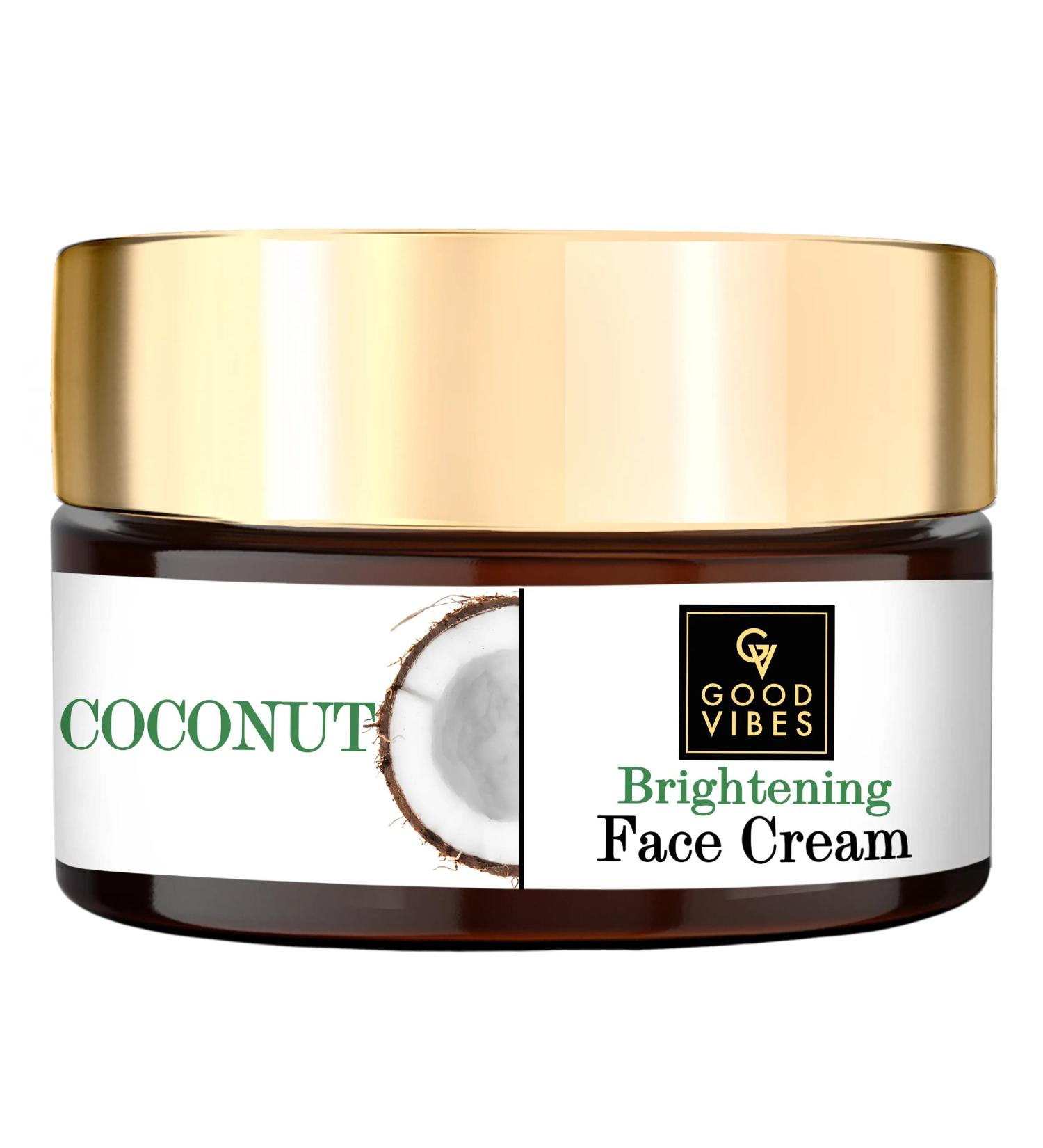 Good Vibes Coconut Brightening Face Cream - Hydrating Lightweight Moisturizer for All Skin Types | Paraben & Sulfate Free (100g - Buy Online on GoSupps.com