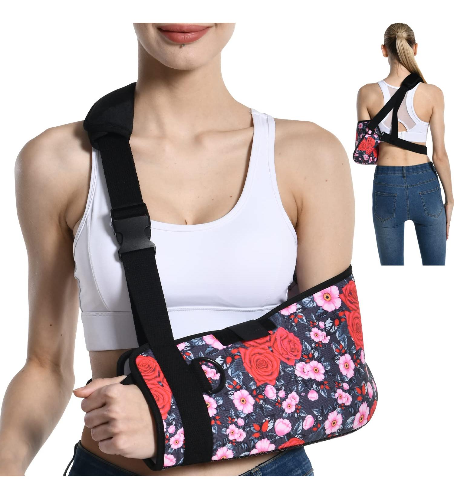 Soft Foam Arm Sling with Waist Belt for Women- Shoulder Immobilizer with Strong Support- Breathable Brace for Shoulder Injury - Red Rose - Buy Online on GoSupps.com