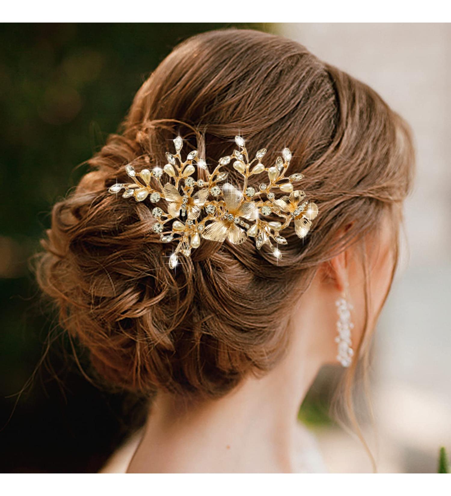 Rhinestone Butterfly Bridal Hair Comb Handmade Gold Wedding Hair Piece