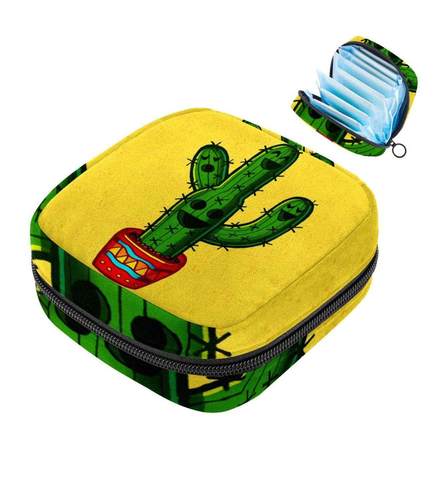 Menstrual Pad Bag with Zipper | Cactus Yellow Ladies Napkin Pouch & Tampons Collection Bag for Women & Girls - Shop Internationally - Buy Online on GoSupps.com