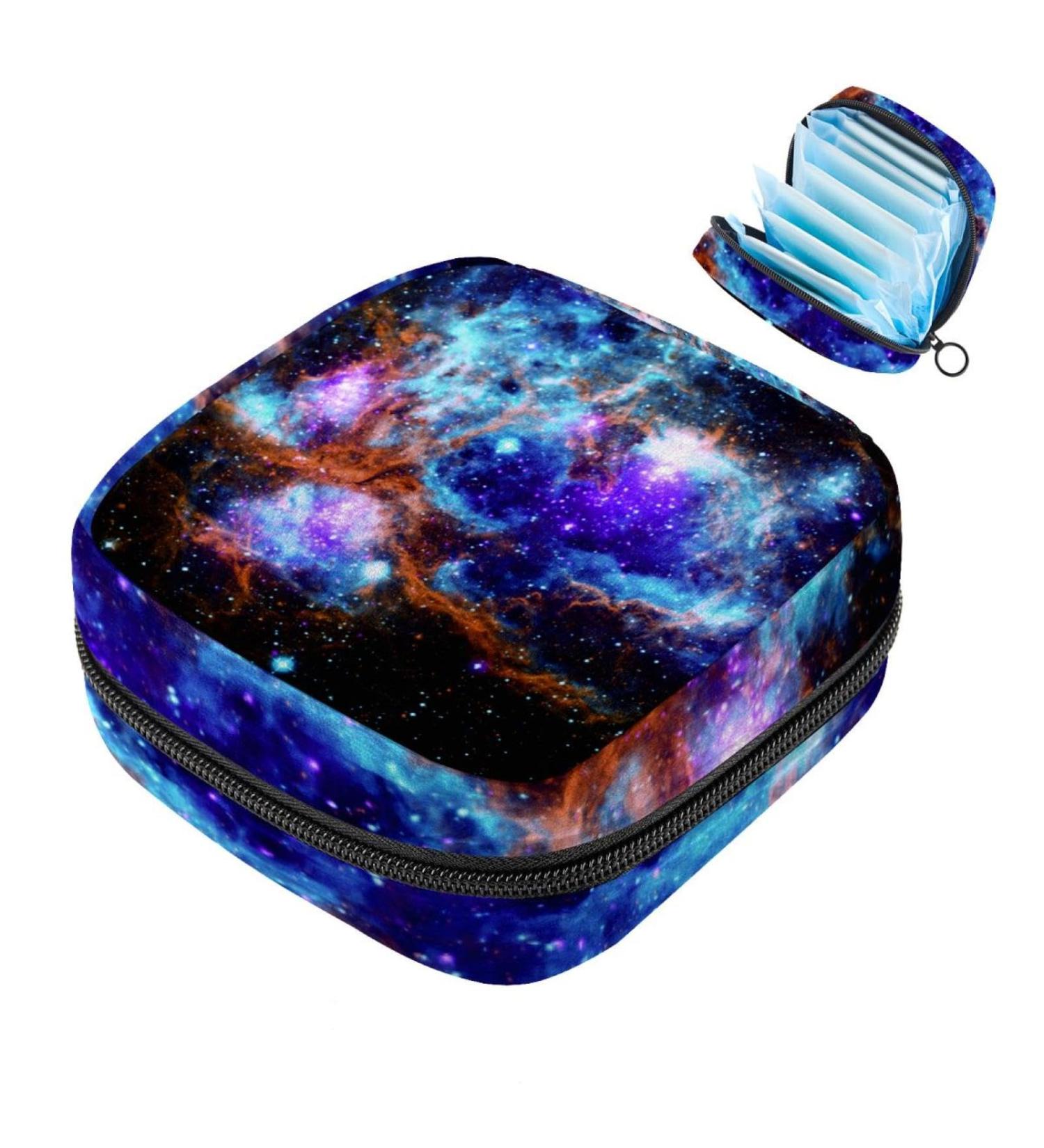 Portable Women's Binding-Up Bags | Menstrual Cup Pocket & Pads for Teens | Blue Glitter Galaxy Design - Buy Online on GoSupps.com