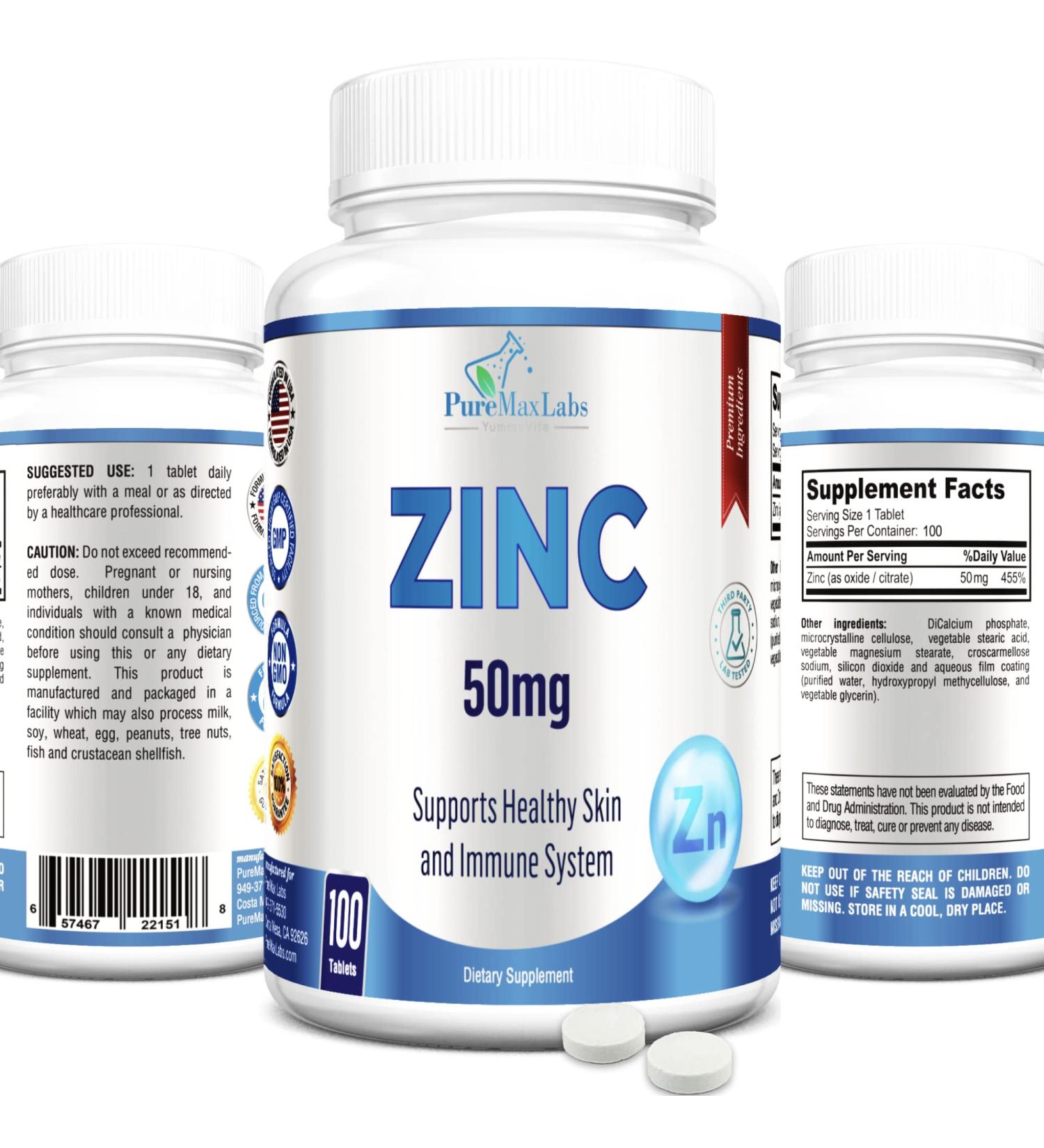Zinc Citrate/Oxide 50mg Tablets - Immune Support & Antioxidant for Skin Health - 100 Count - Buy Online on GoSupps.com