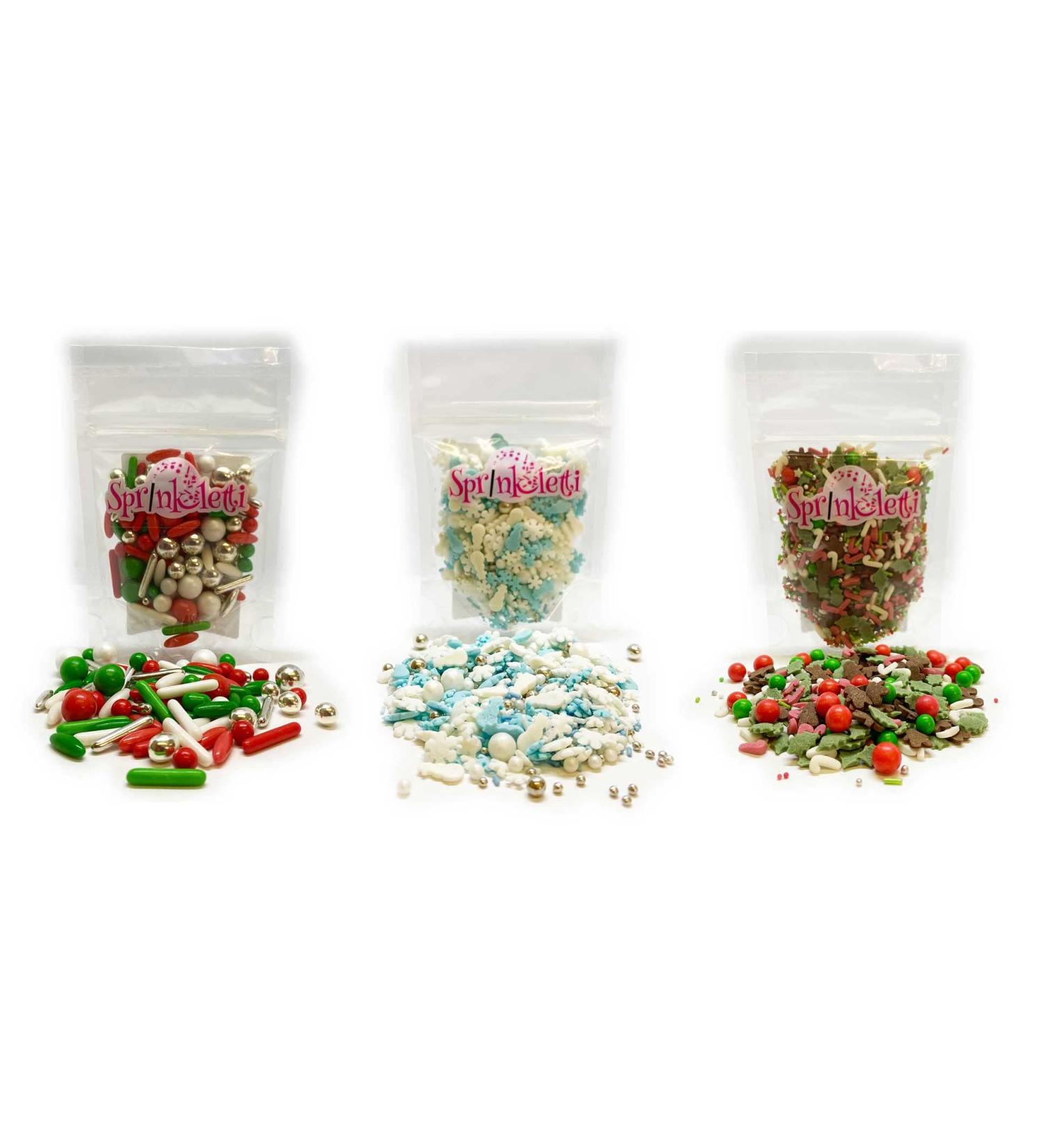 Sprinkletti - Christmas cake decorations 3 x 30g. A beautiful collection of Christmas sprinkle mixes perfect for decorating all your cakes & bakes. Ho Ho Ho! Jingle & Frosty Sprinkletti. - Buy Online on GoSupps.com